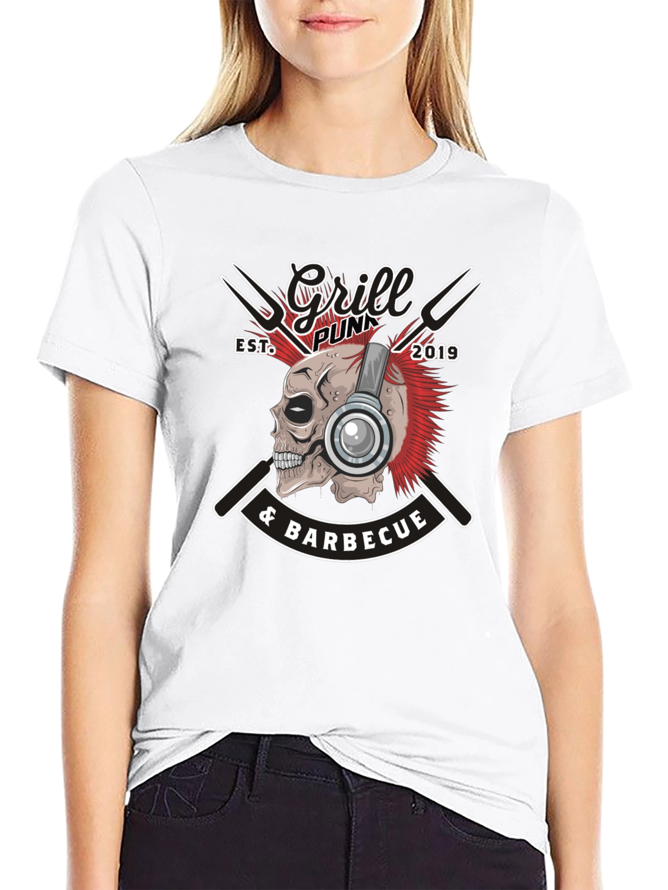 Grill Punk Skull Graphic Tee - BBQ T-Shirt
