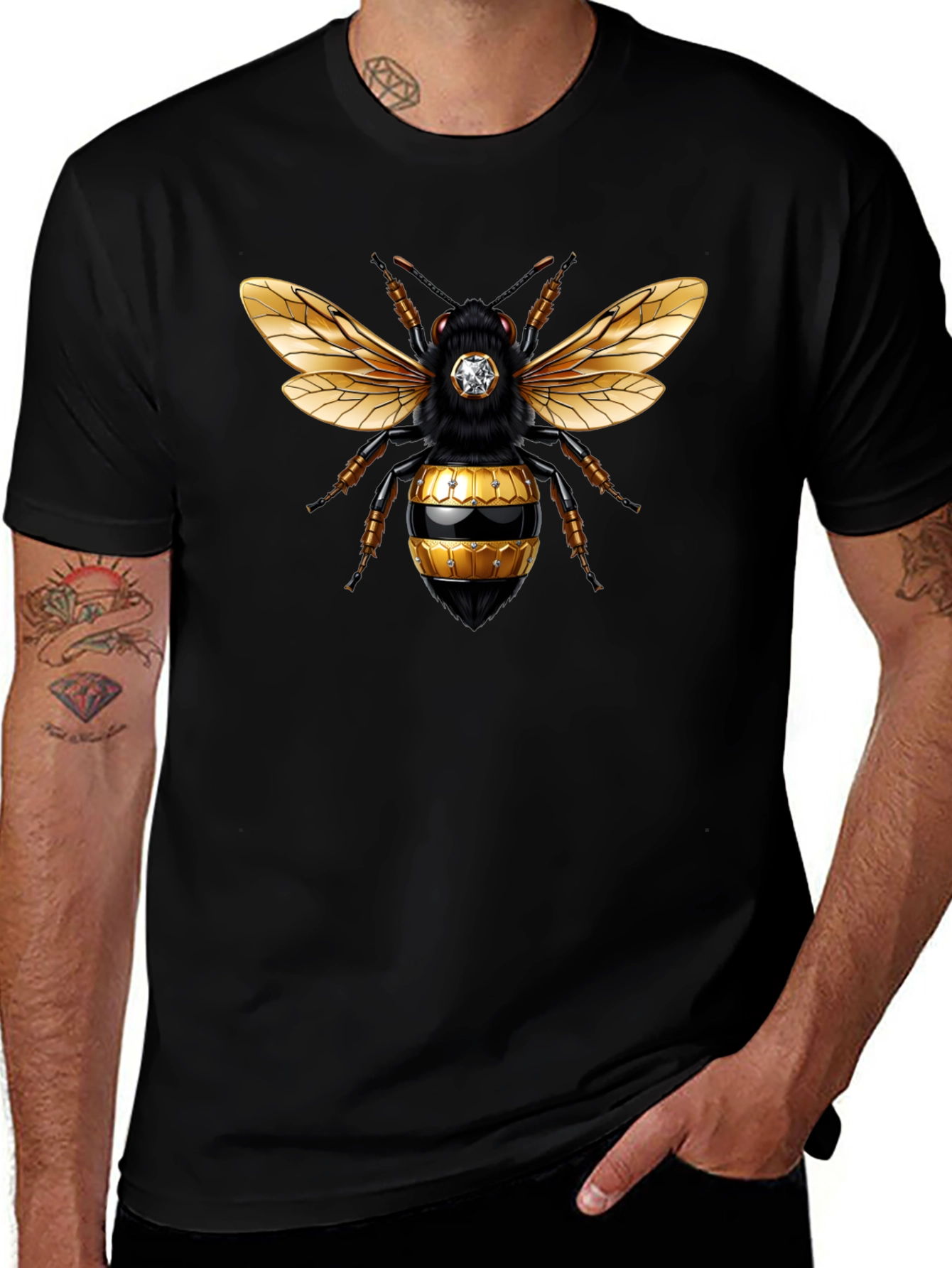 Black Bee Graphic Tee - Stylish Crew Neck T-Shirt