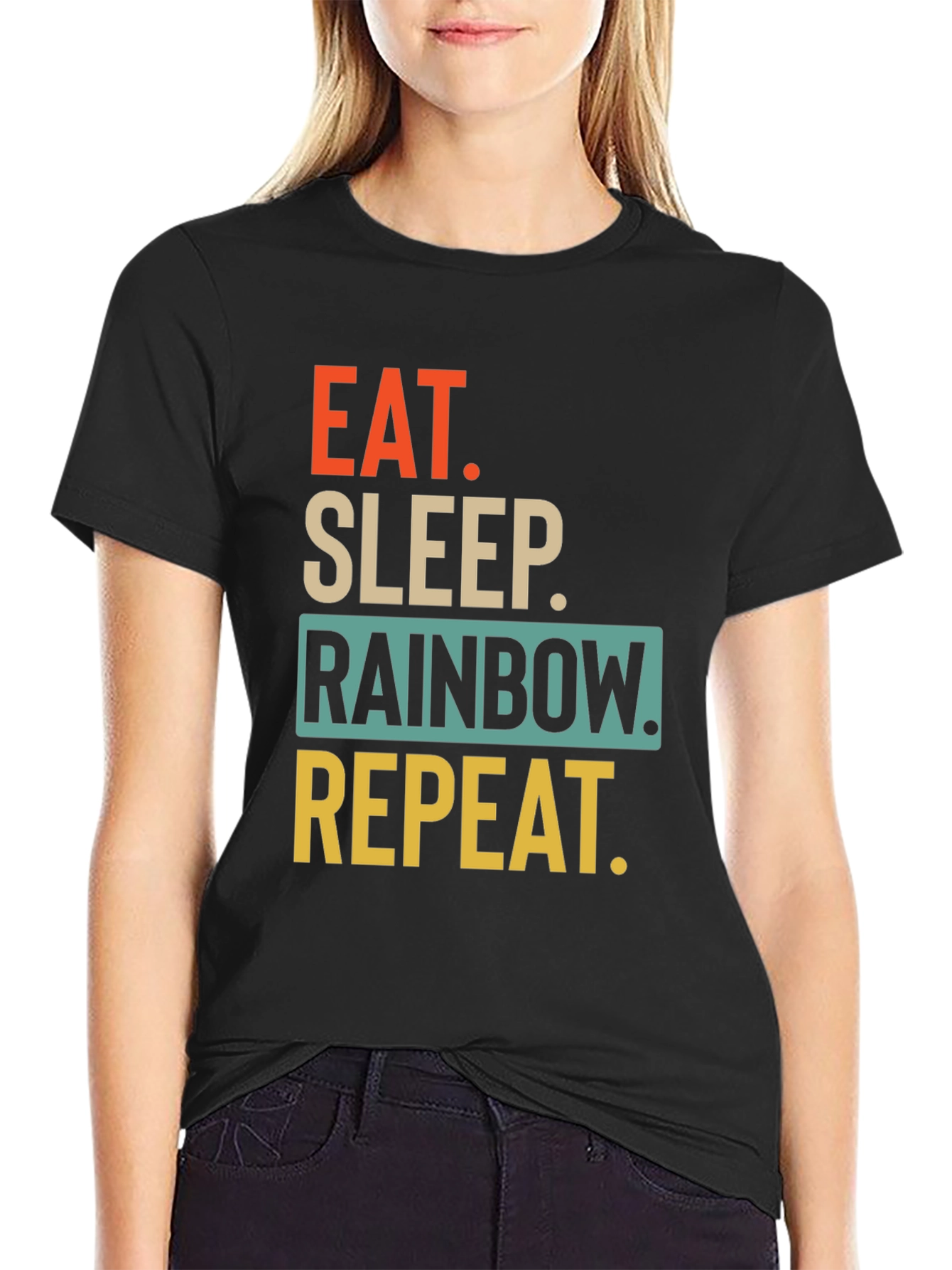 Eat Sleep Rainbow Repeat Graphic T-Shirt