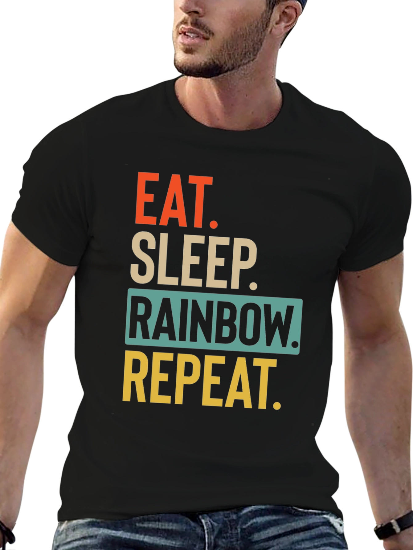 Eat Sleep Rainbow Repeat Graphic T-Shirt