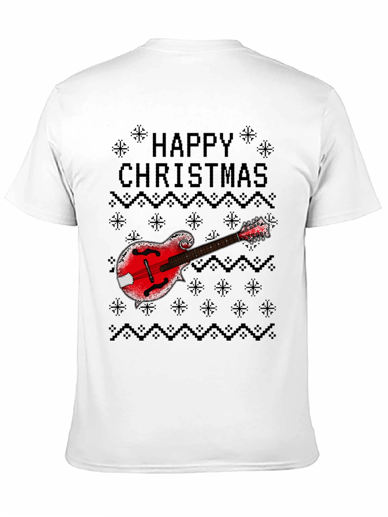 Happy Christmas Mandolin Ugly Sweater Style T-Shirt