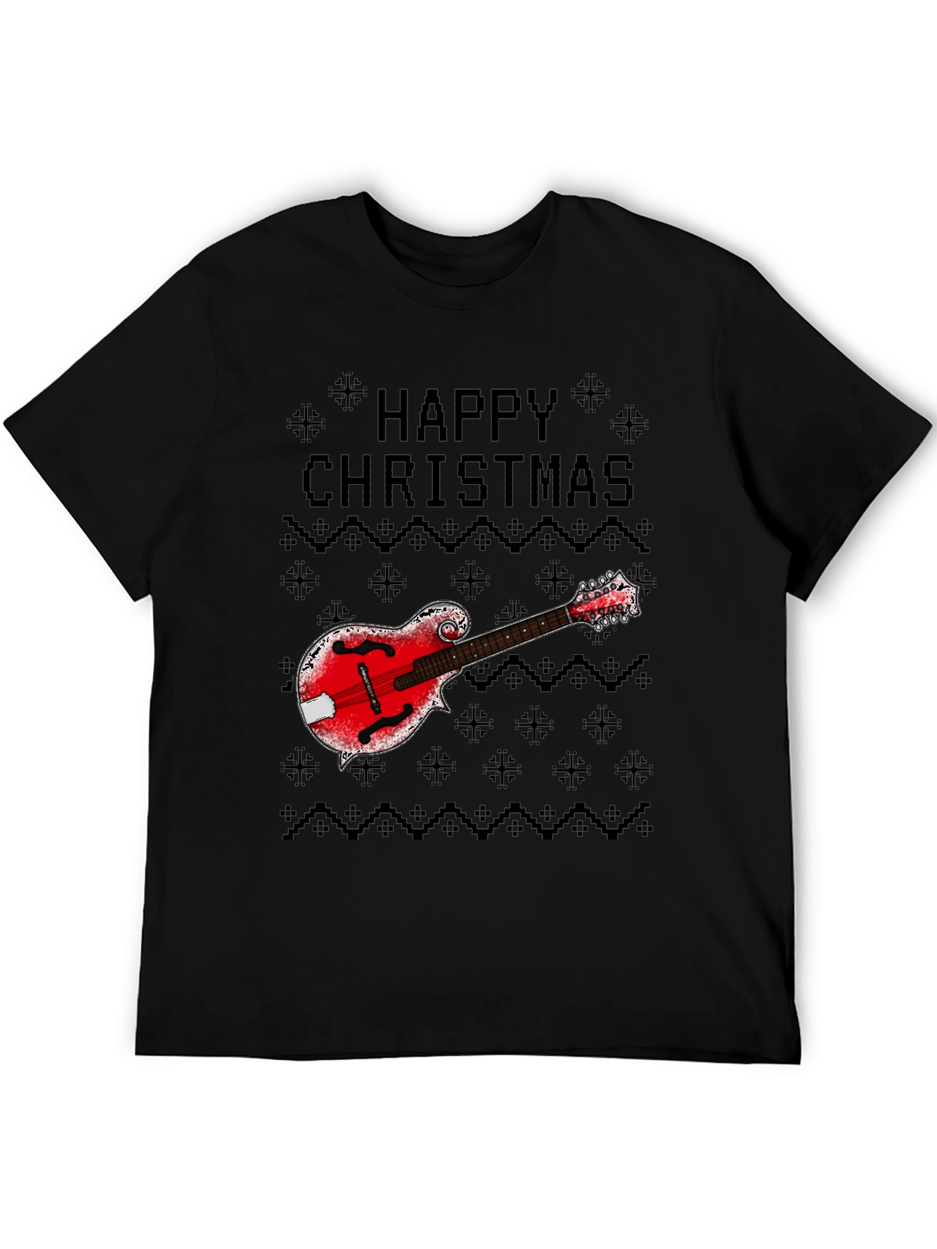 Happy Christmas Mandolin Ugly Sweater Style T-Shirt