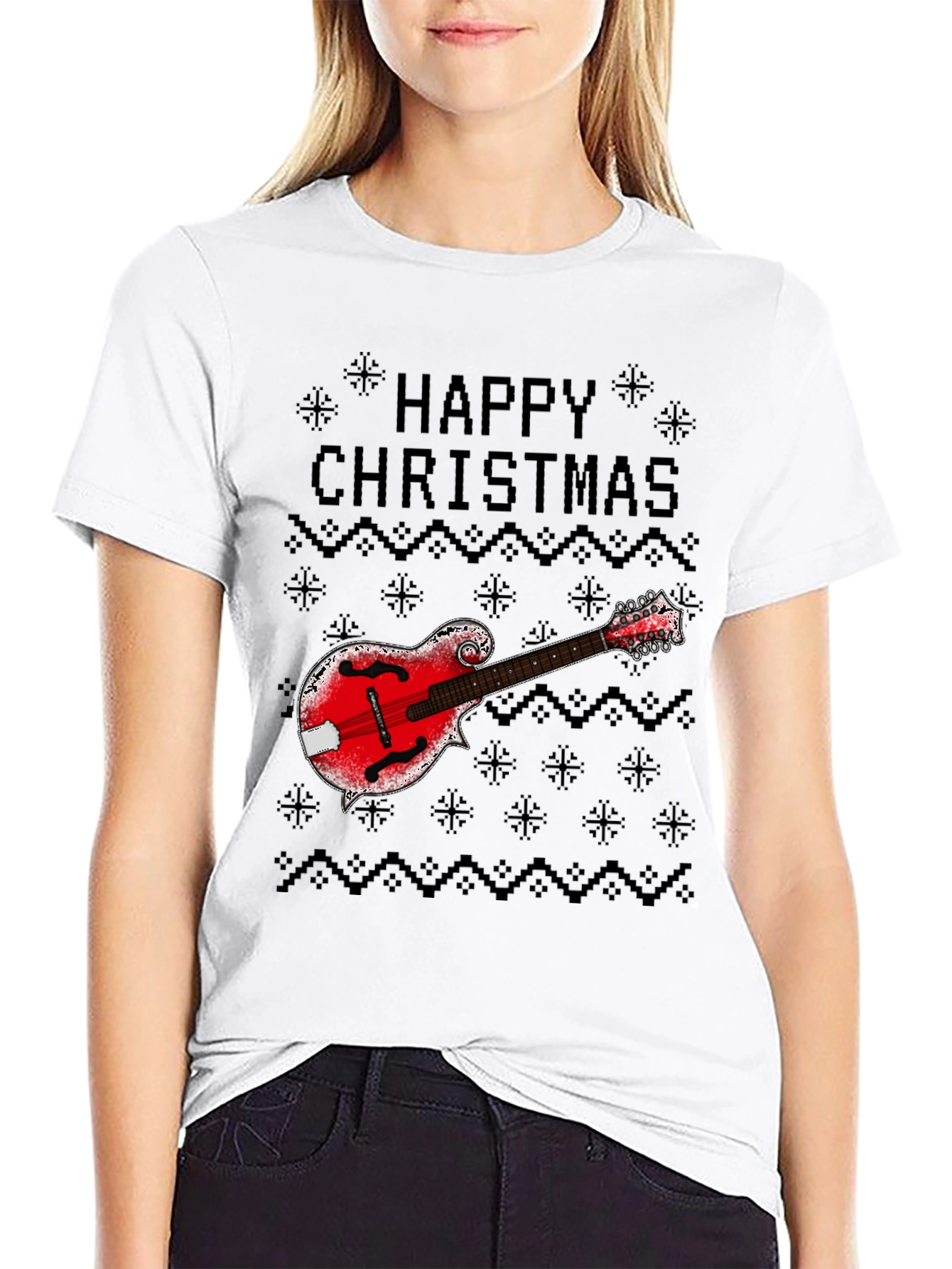 Happy Christmas Mandolin Ugly Sweater Style T-Shirt