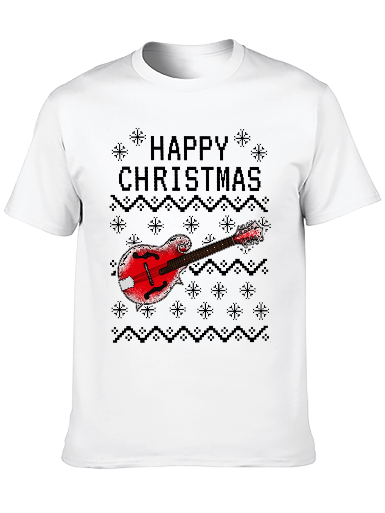 Happy Christmas Mandolin Ugly Sweater Style T-Shirt