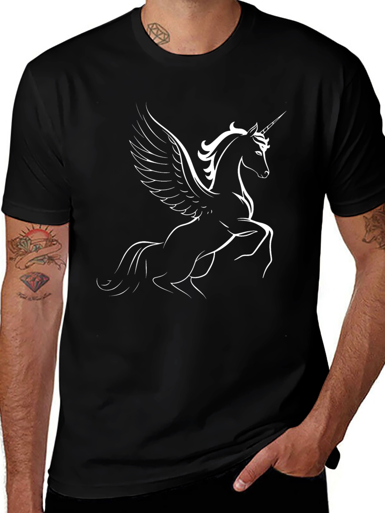 Unicorn Pegasus Graphic T-Shirt - Black