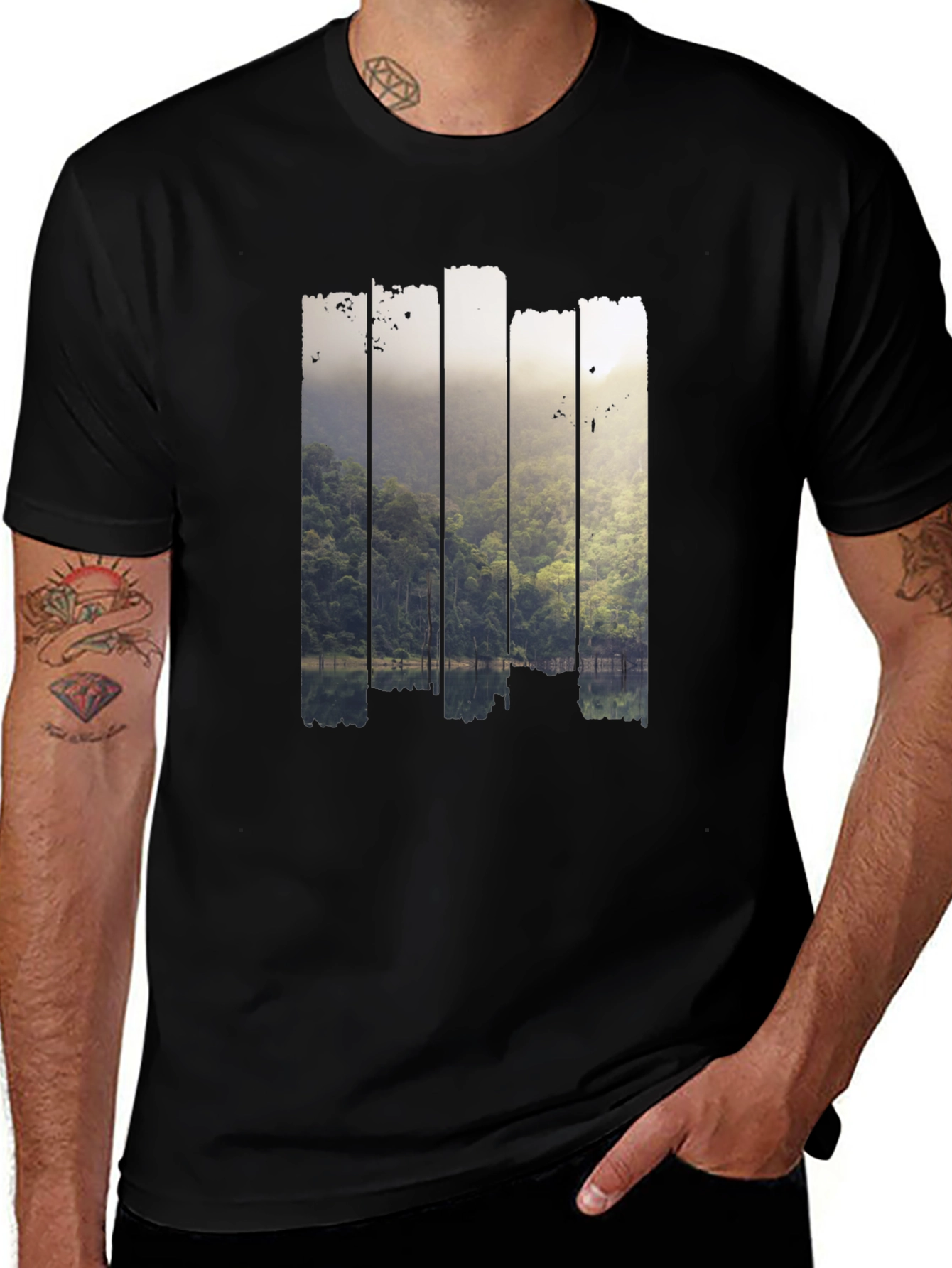 Nature Scene Graphic Black T-Shirt