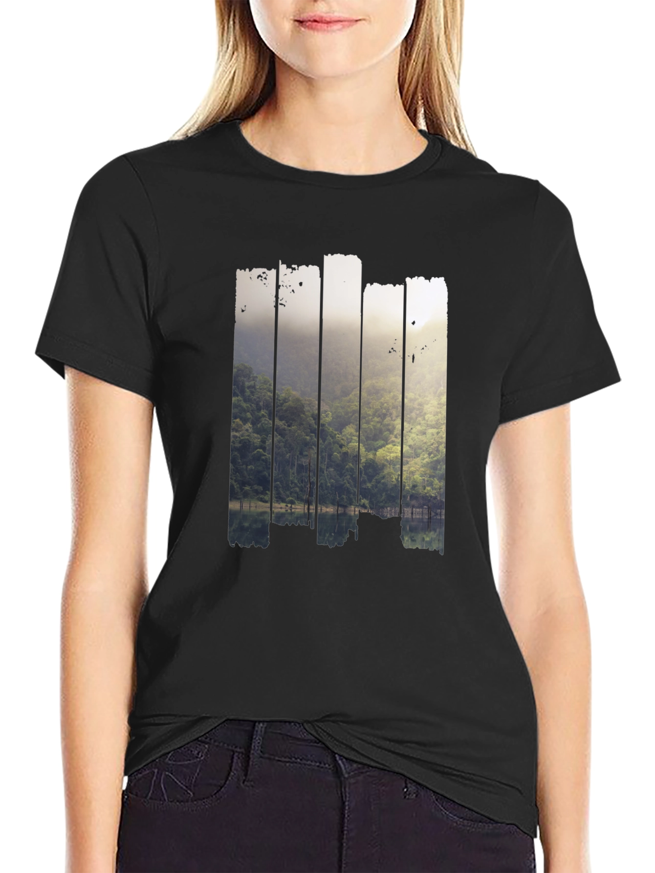 Nature Scene Graphic Black T-Shirt