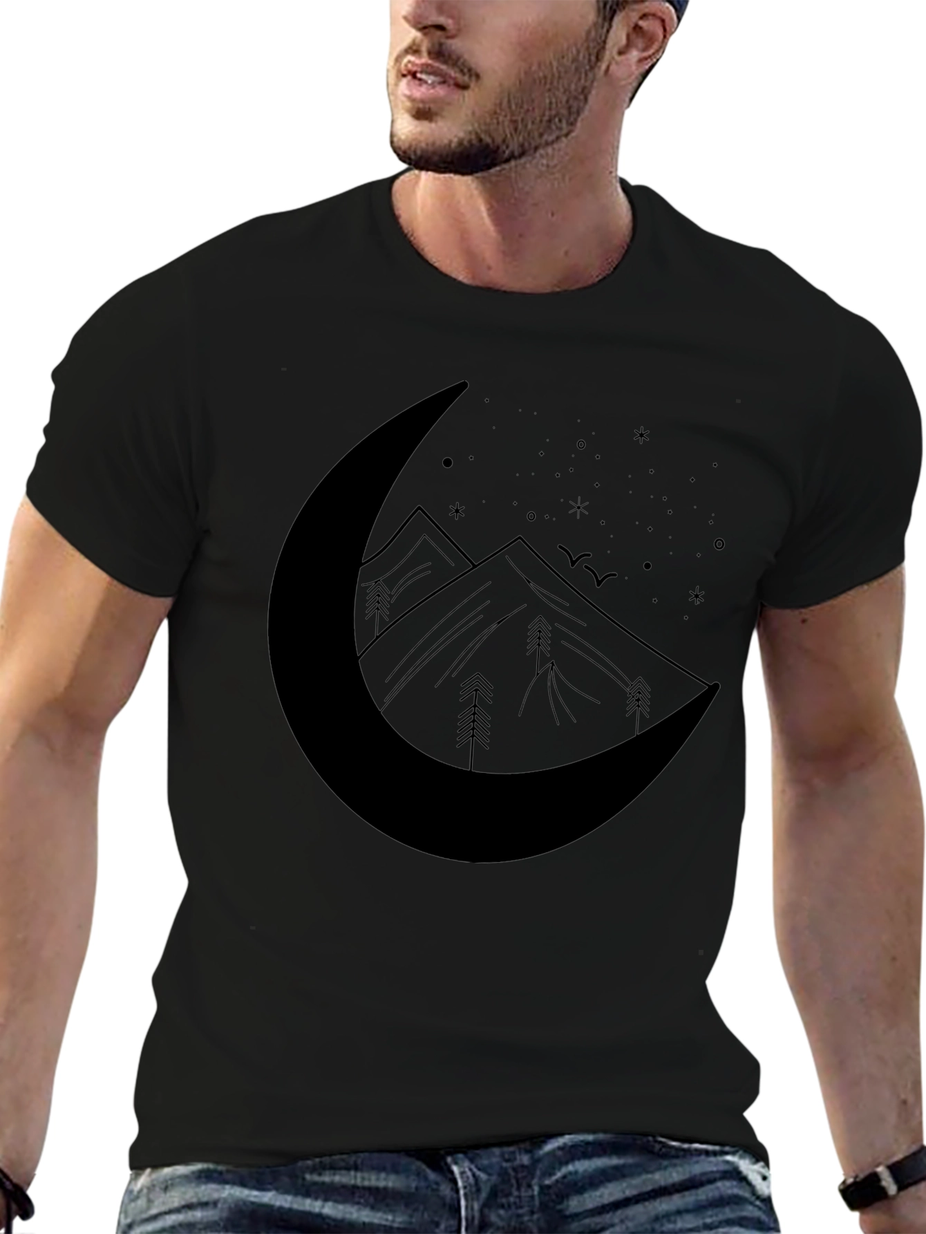Crescent Moon Mountain Graphic Tee - Black