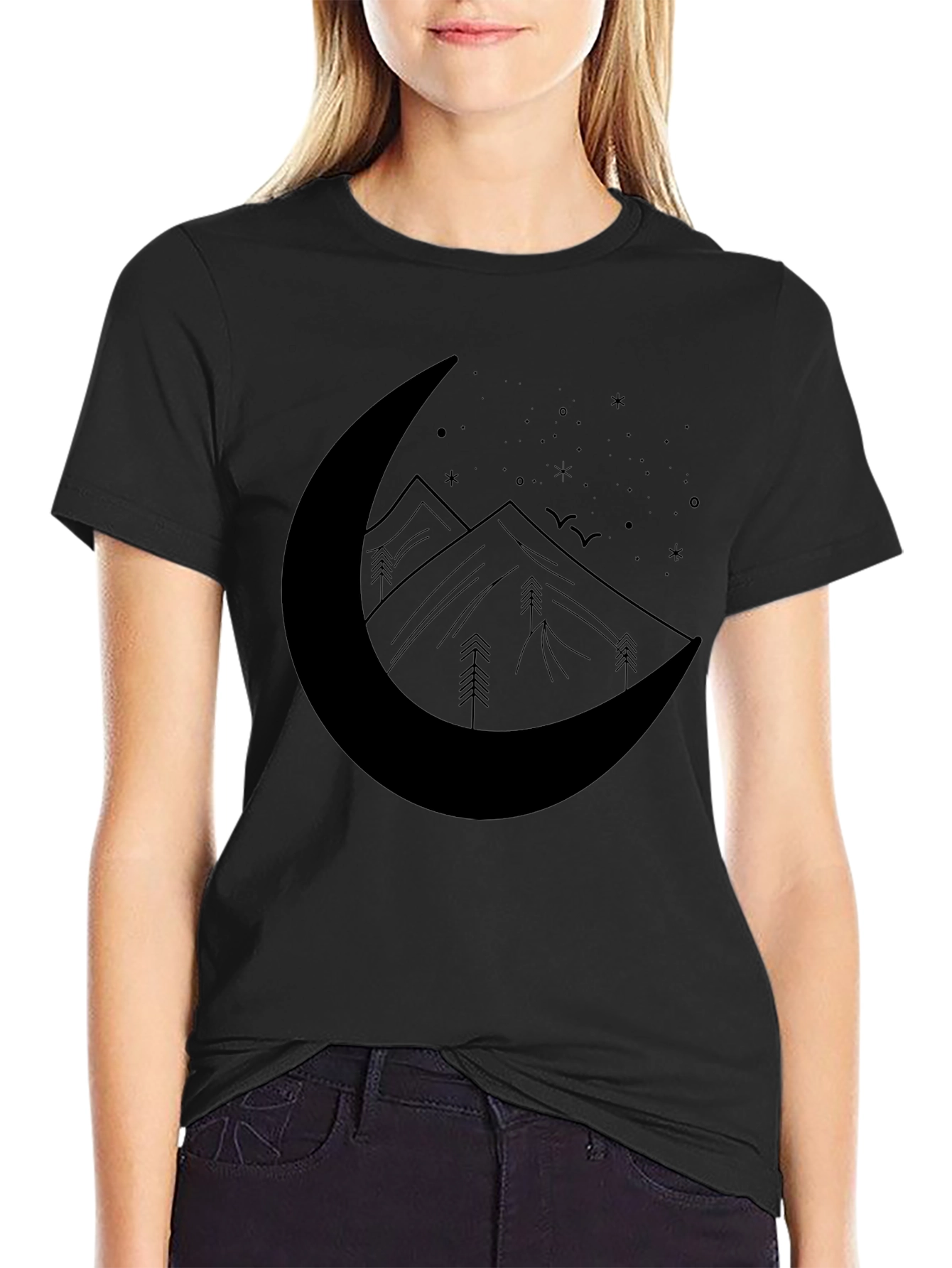 Crescent Moon Mountain Graphic Tee - Black