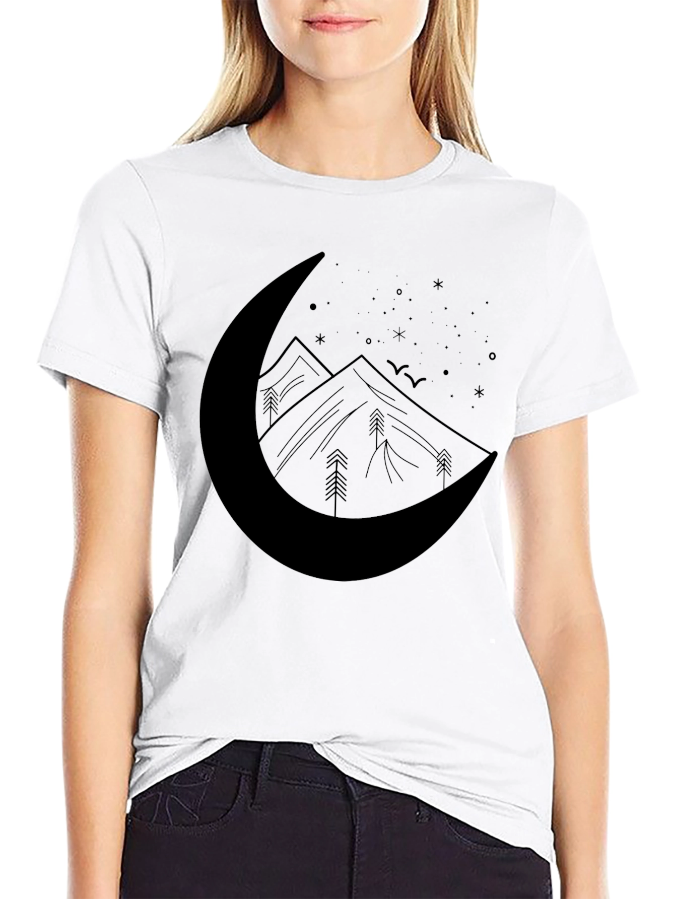 Crescent Moon Mountain Graphic Tee - Black