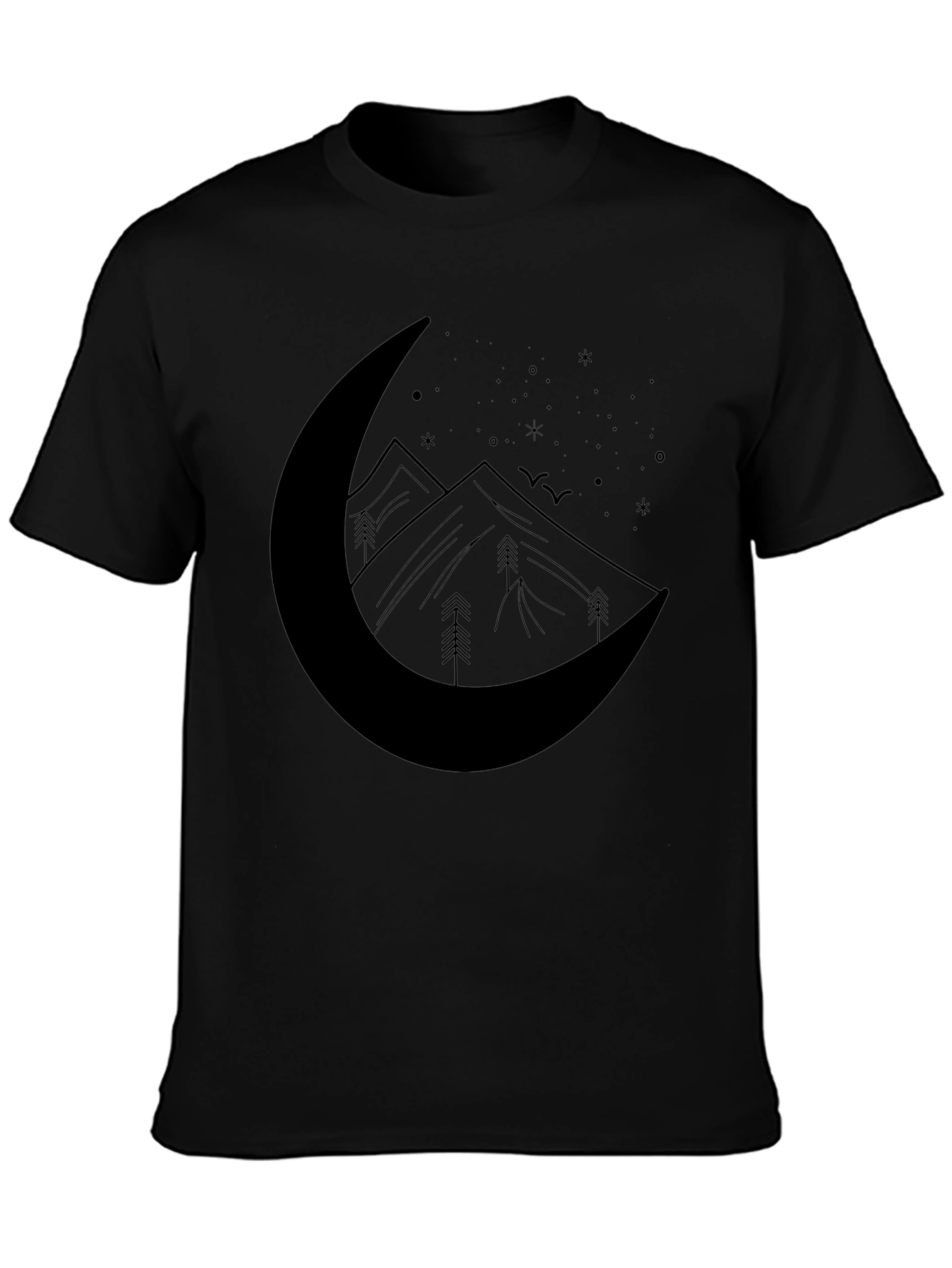 Crescent Moon Mountain Graphic Tee - Black