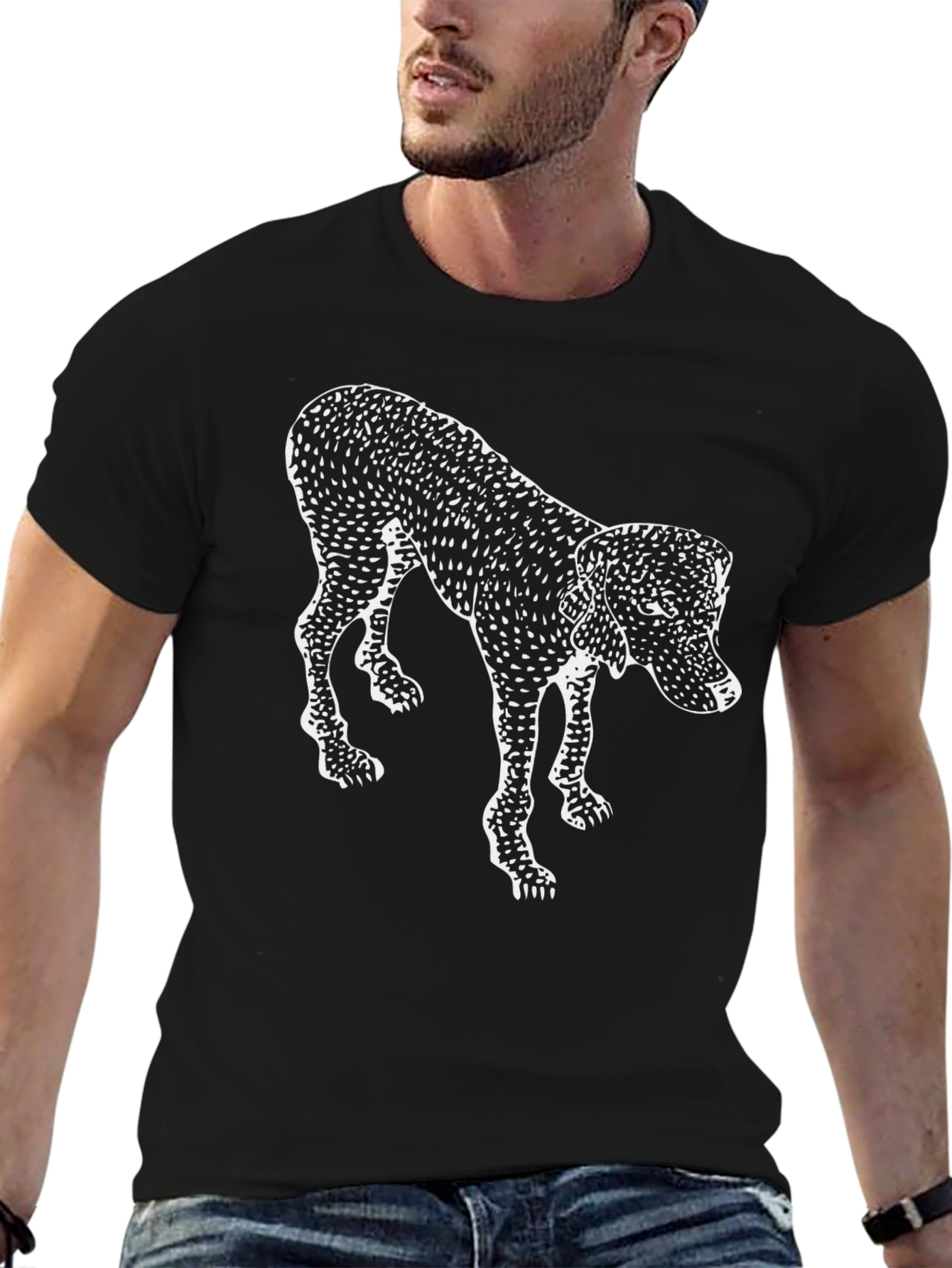 Abstract Dog Print Black T-Shirt