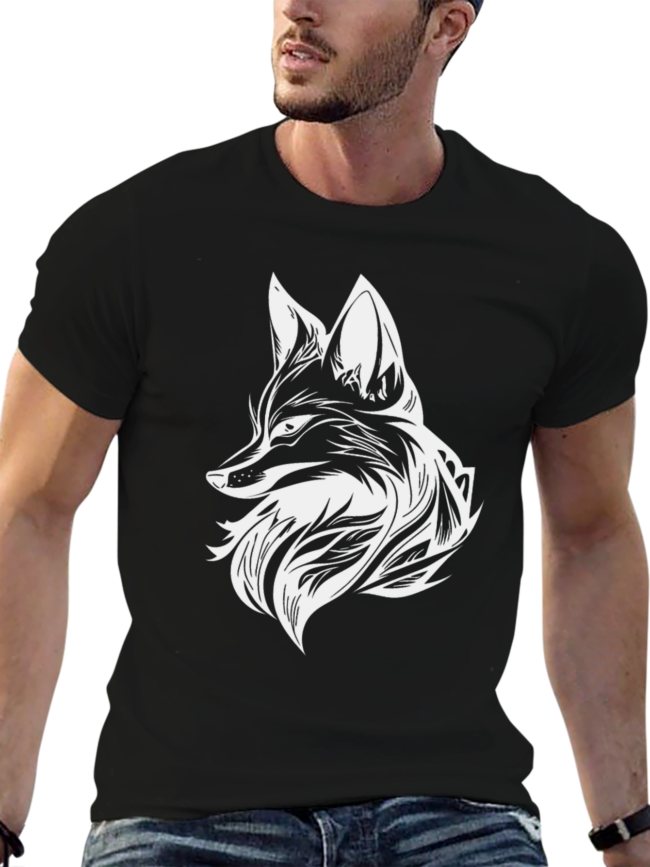 Fox Head Graphic Tee - Stylish Black T-Shirt
