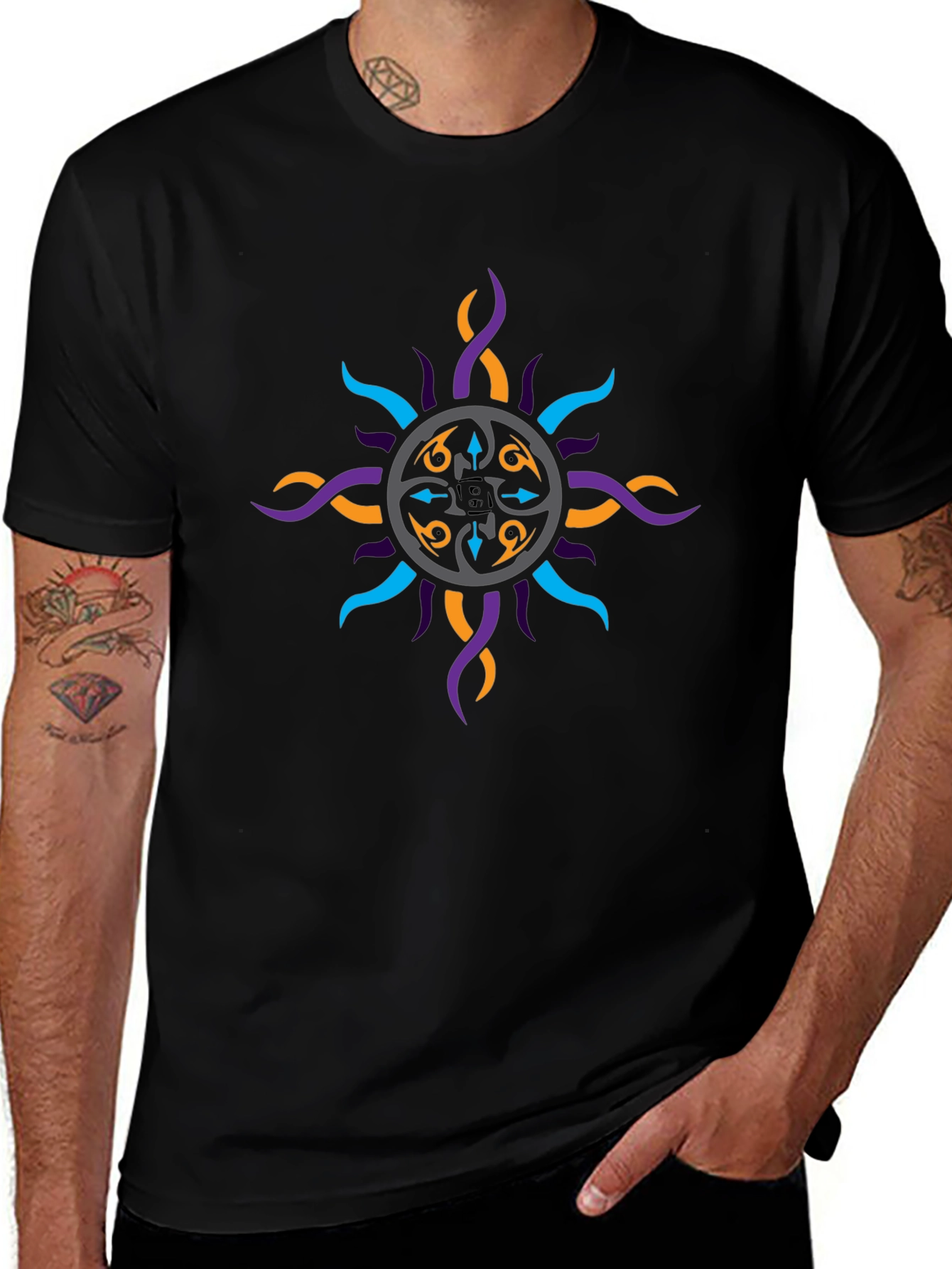 Graphic Print Mens Black T-Shirt