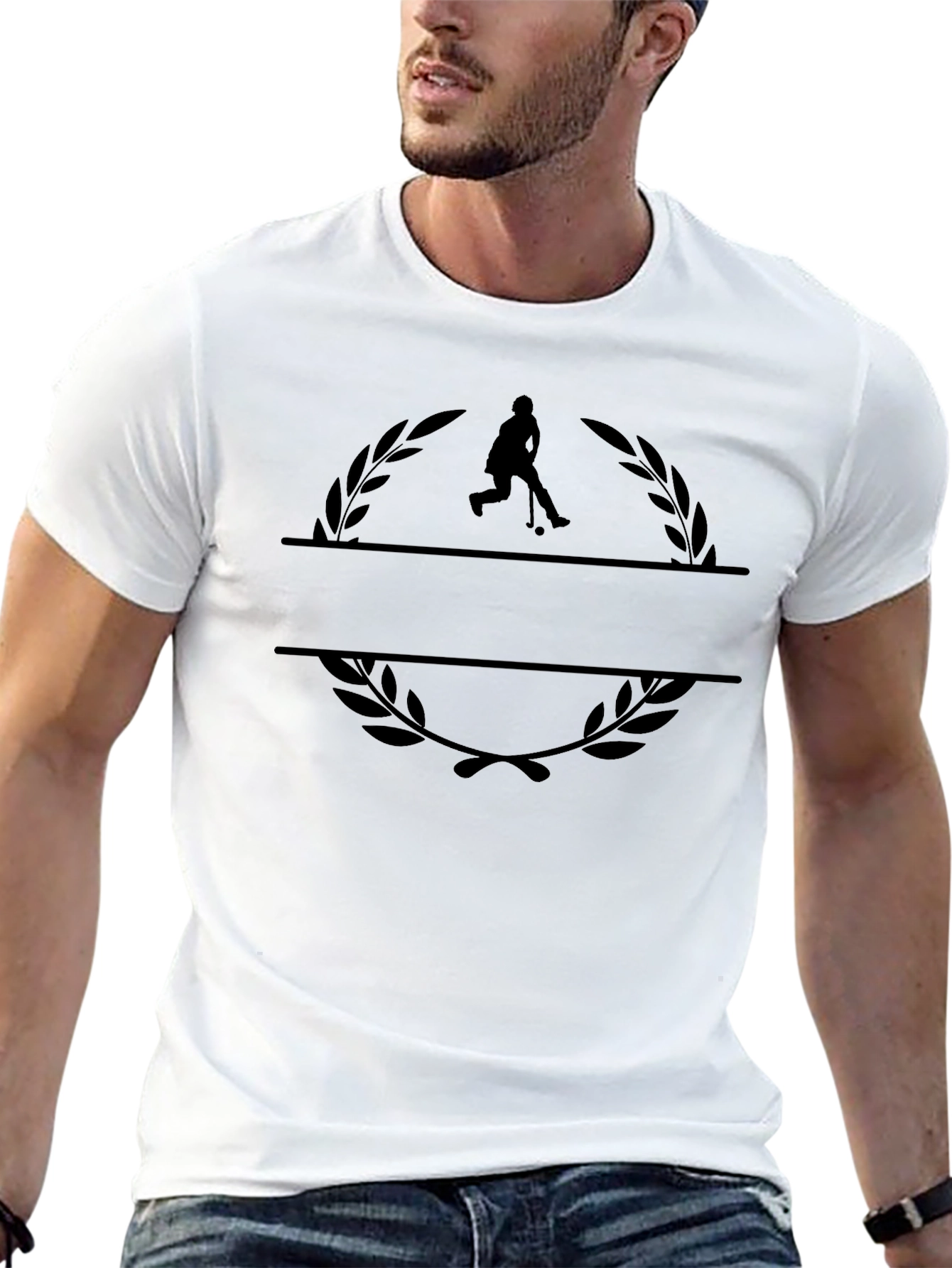 Hockey Player Laurel Branch Black T-Shirt