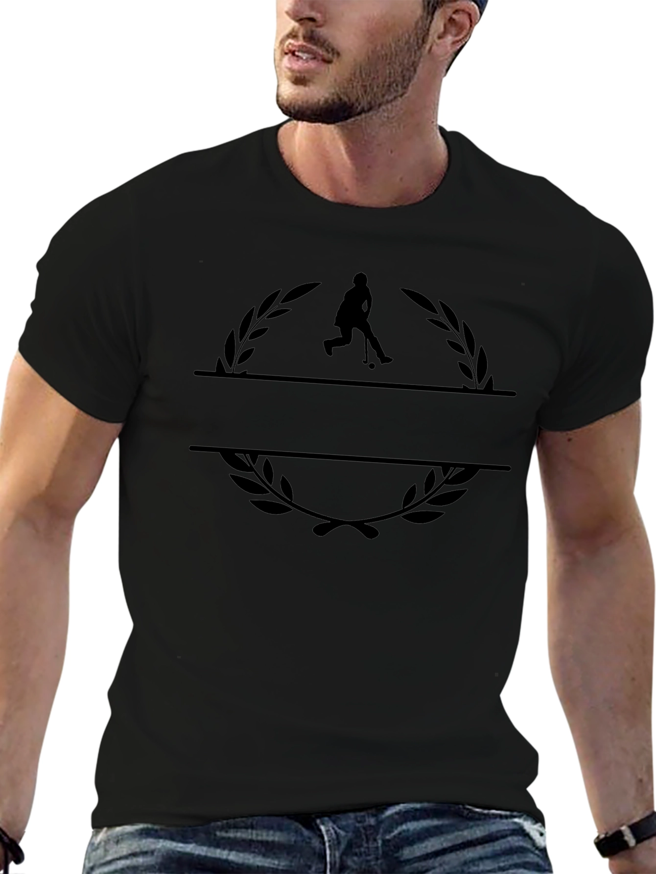 Hockey Player Laurel Branch Black T-Shirt