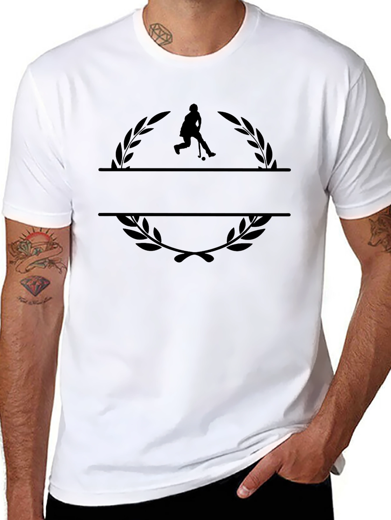 Hockey Player Laurel Branch Black T-Shirt