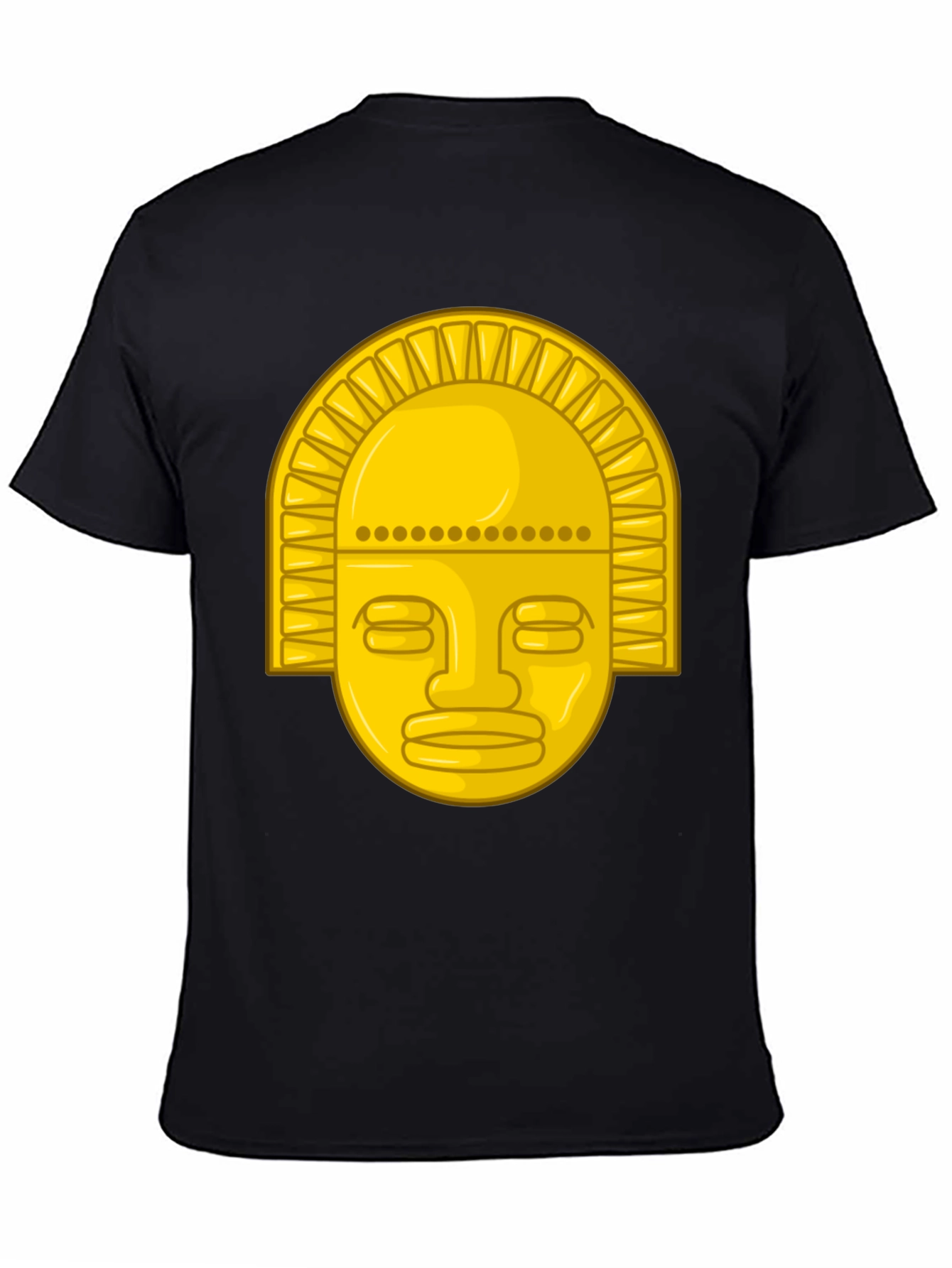 Golden Inca Mask Graphic Tee - Black Cotton T-Shirt