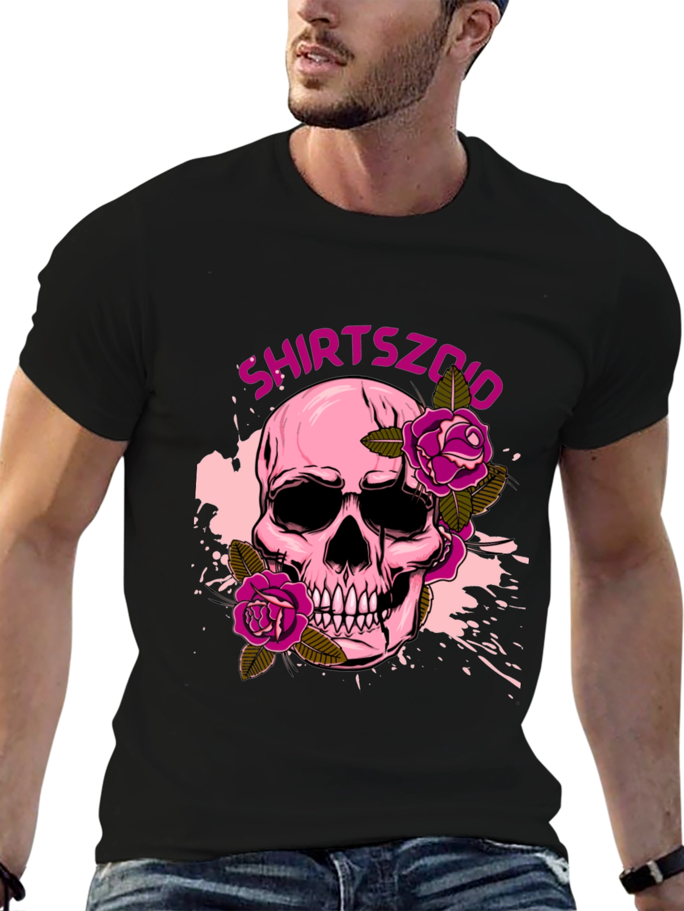 Skull and Roses Graphic Tee - Mens Black T-Shirt