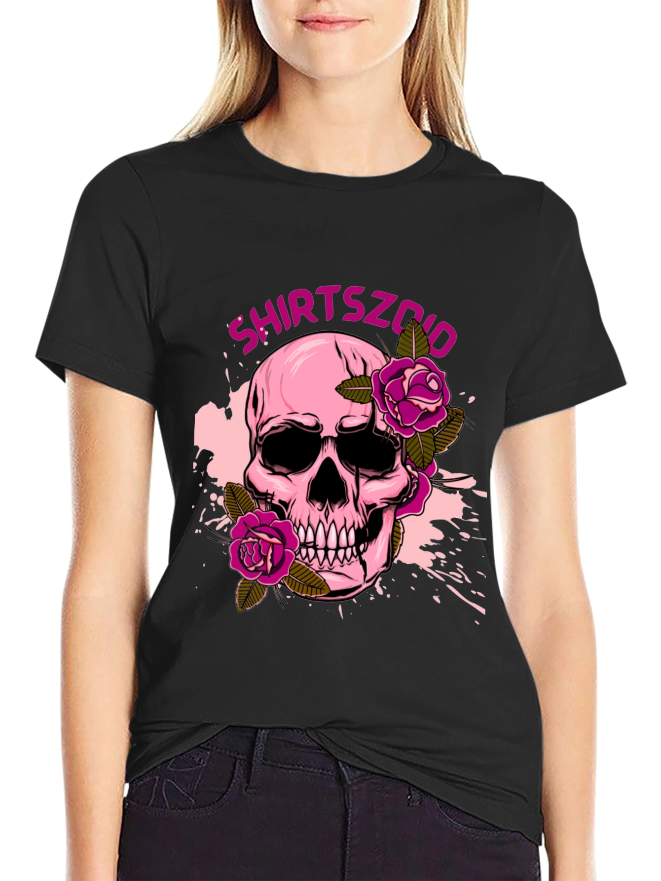Skull and Roses Graphic Tee - Mens Black T-Shirt