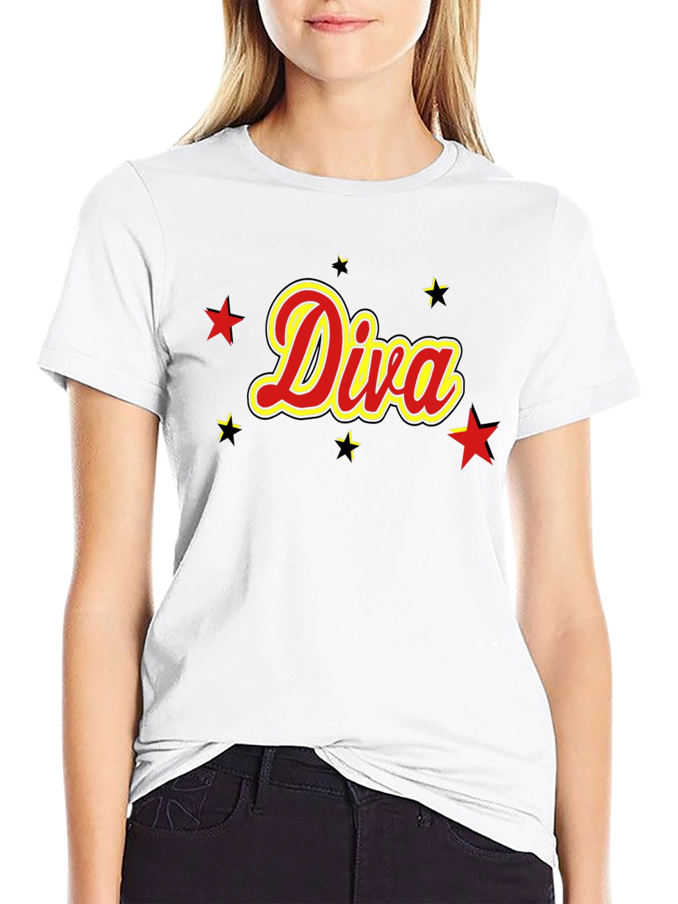 Diva T-Shirt - Red and Yellow Star Design