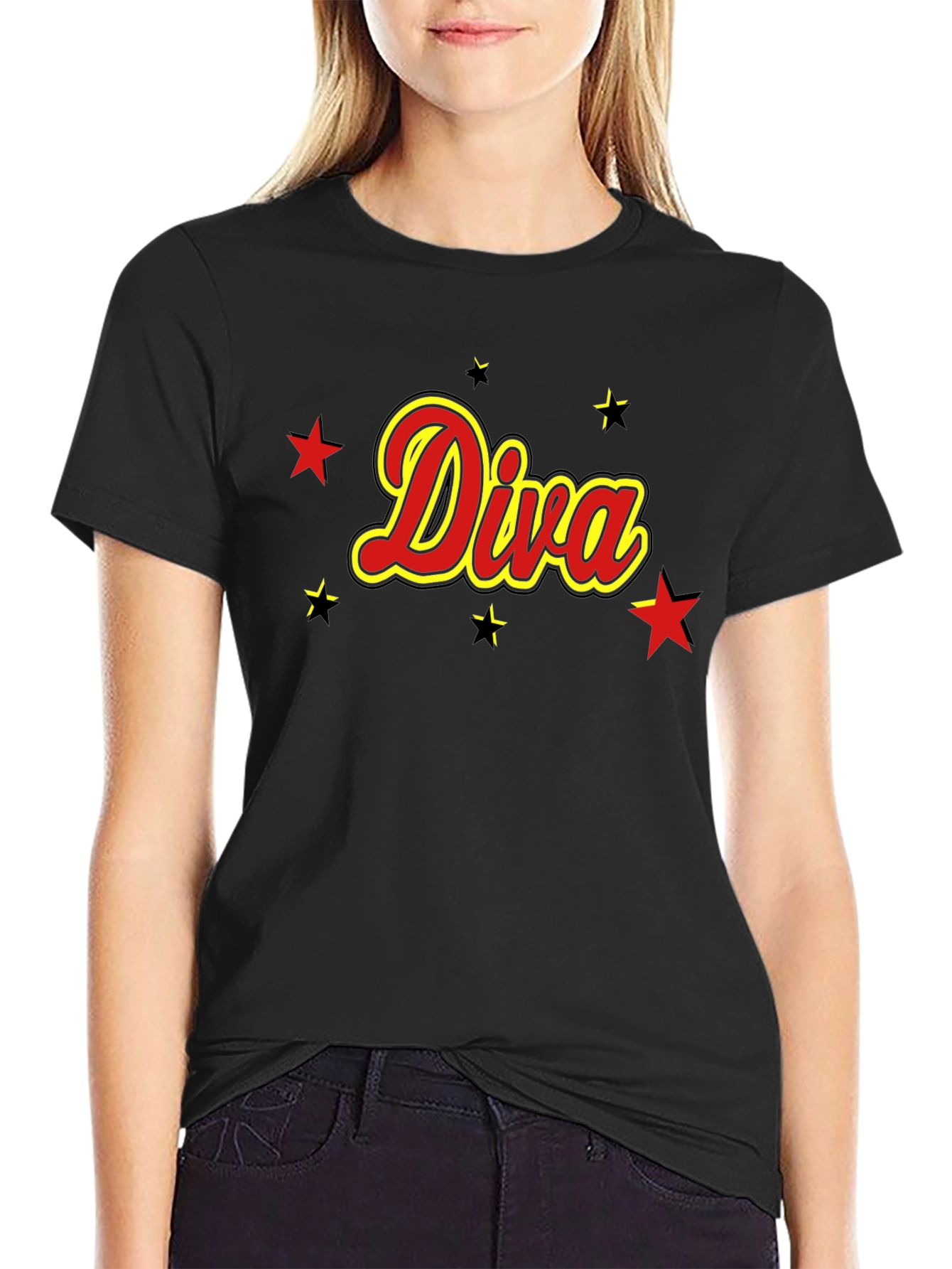Diva T-Shirt - Red and Yellow Star Design