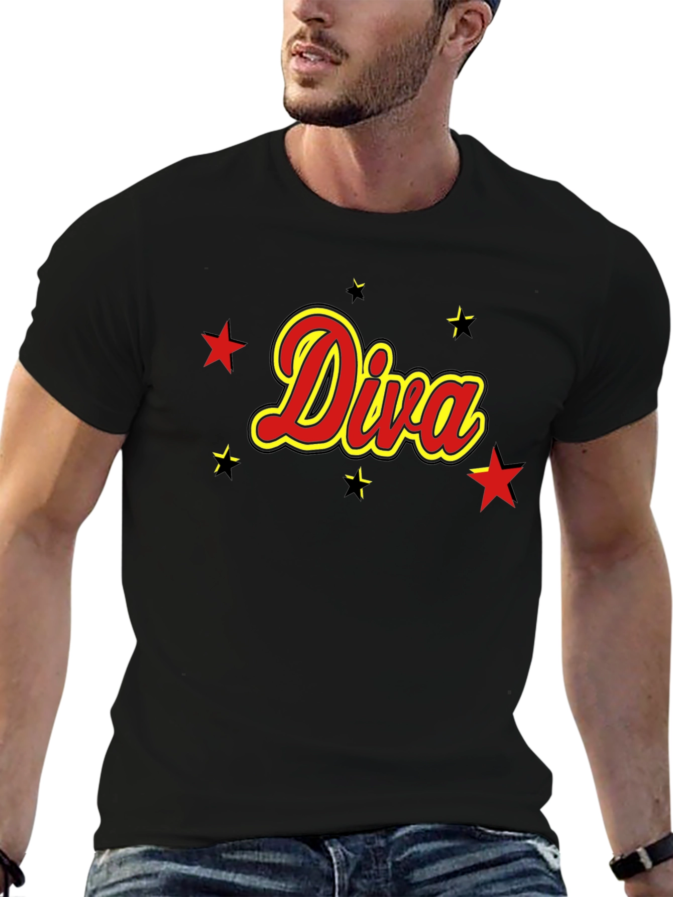 Diva T-Shirt - Red and Yellow Star Design