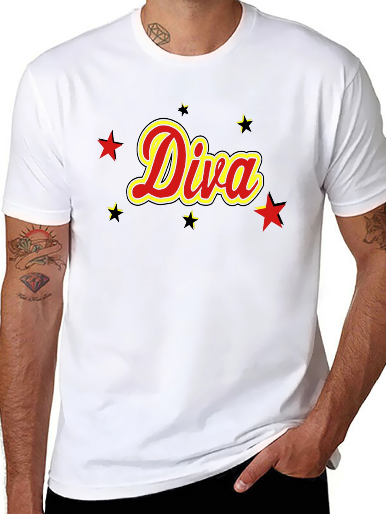 Diva T-Shirt - Red and Yellow Star Design