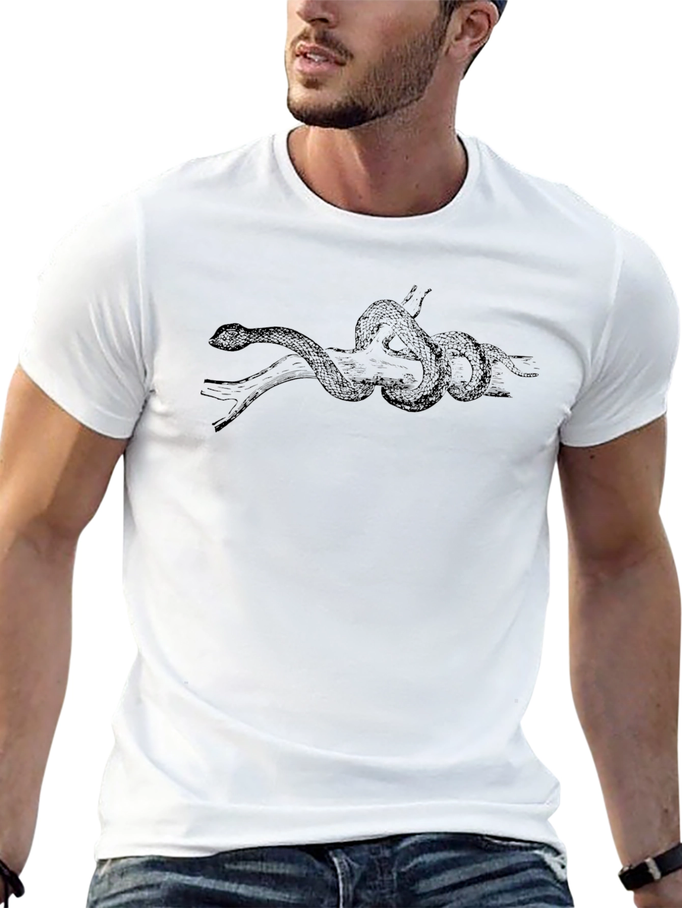 Black T-Shirt with Snake Design