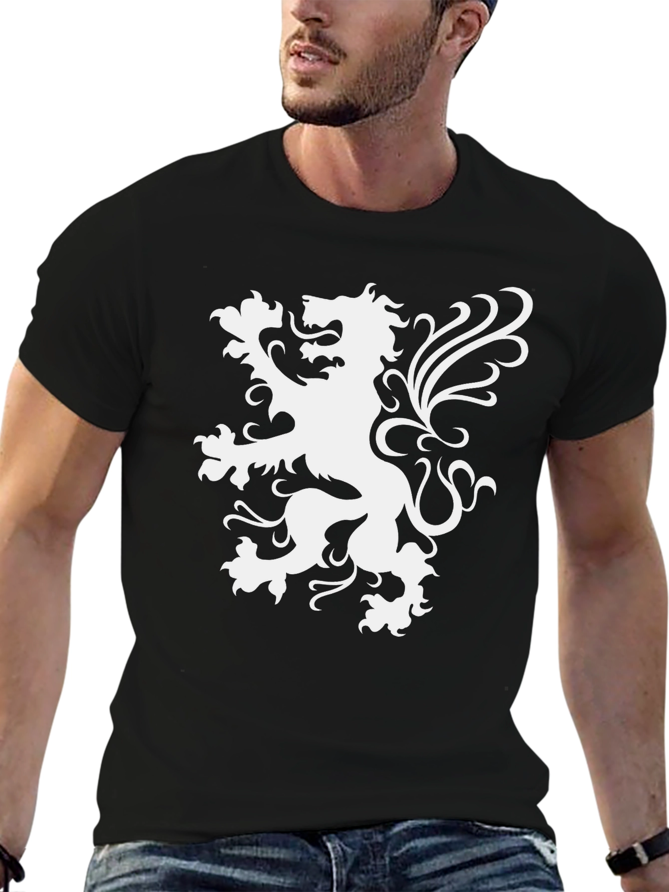Black T-Shirt with Lion Graphic