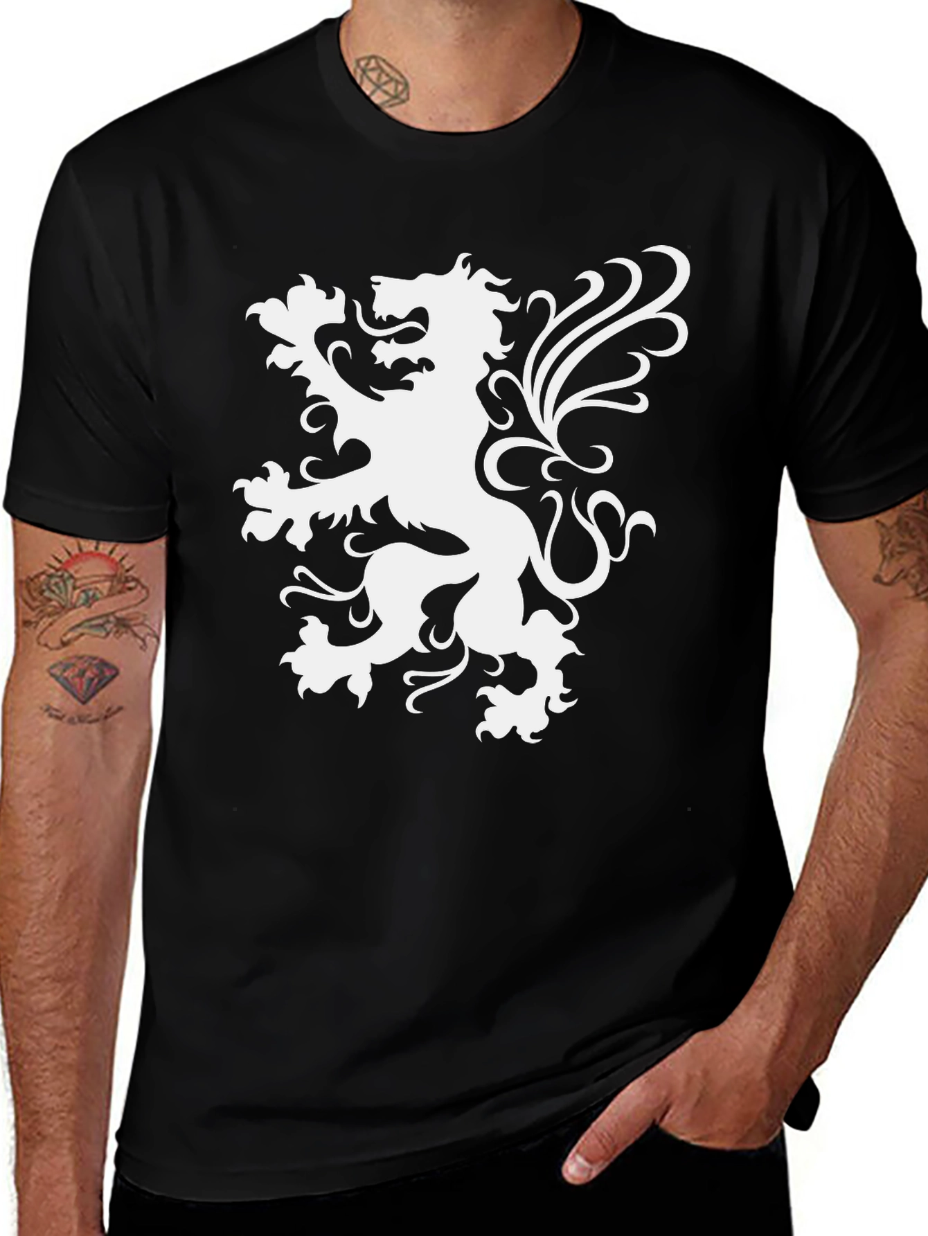 Black T-Shirt with Lion Graphic