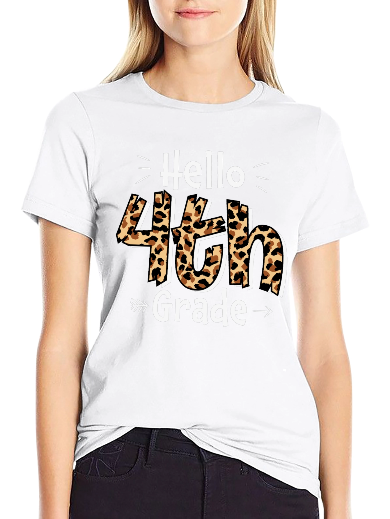 Hello 4th Grade Leopard Print T-Shirt