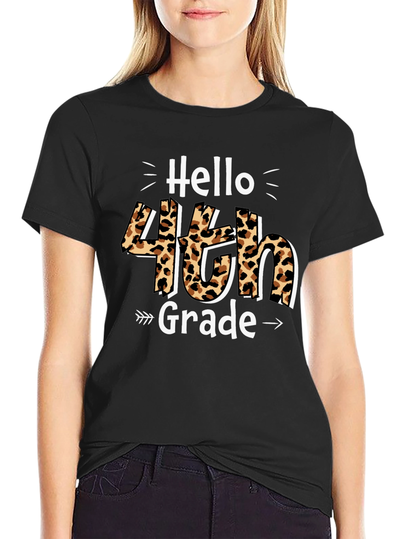 Hello 4th Grade Leopard Print T-Shirt