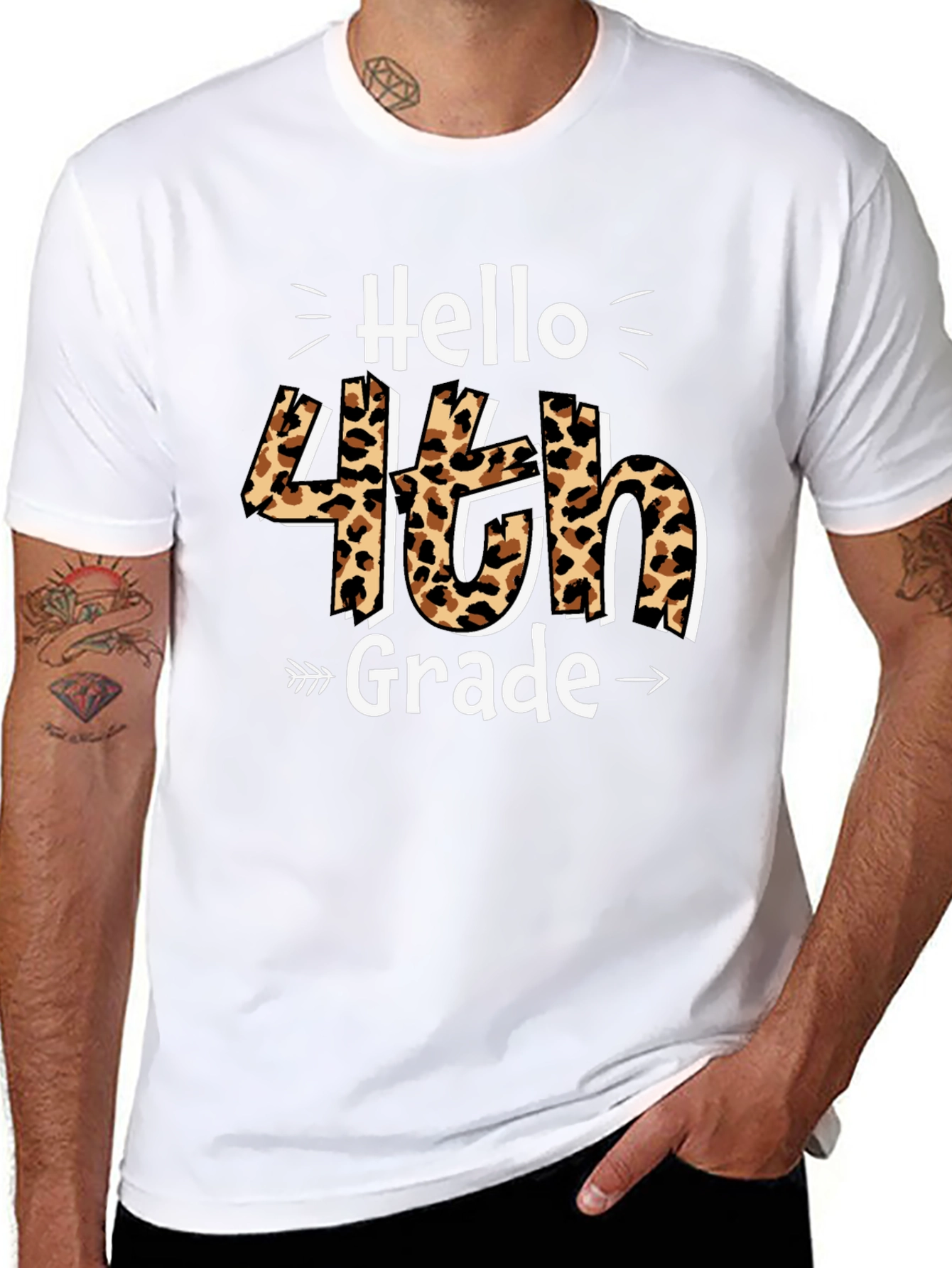 Hello 4th Grade Leopard Print T-Shirt