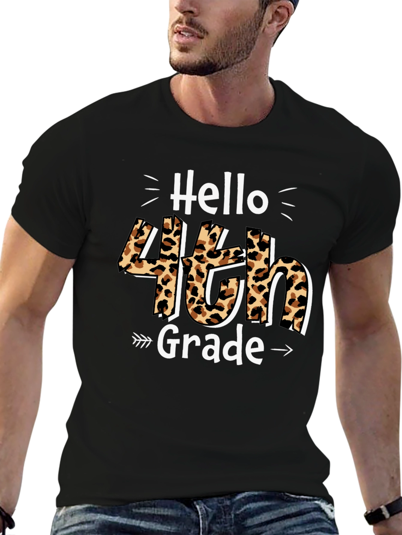 Hello 4th Grade Leopard Print T-Shirt