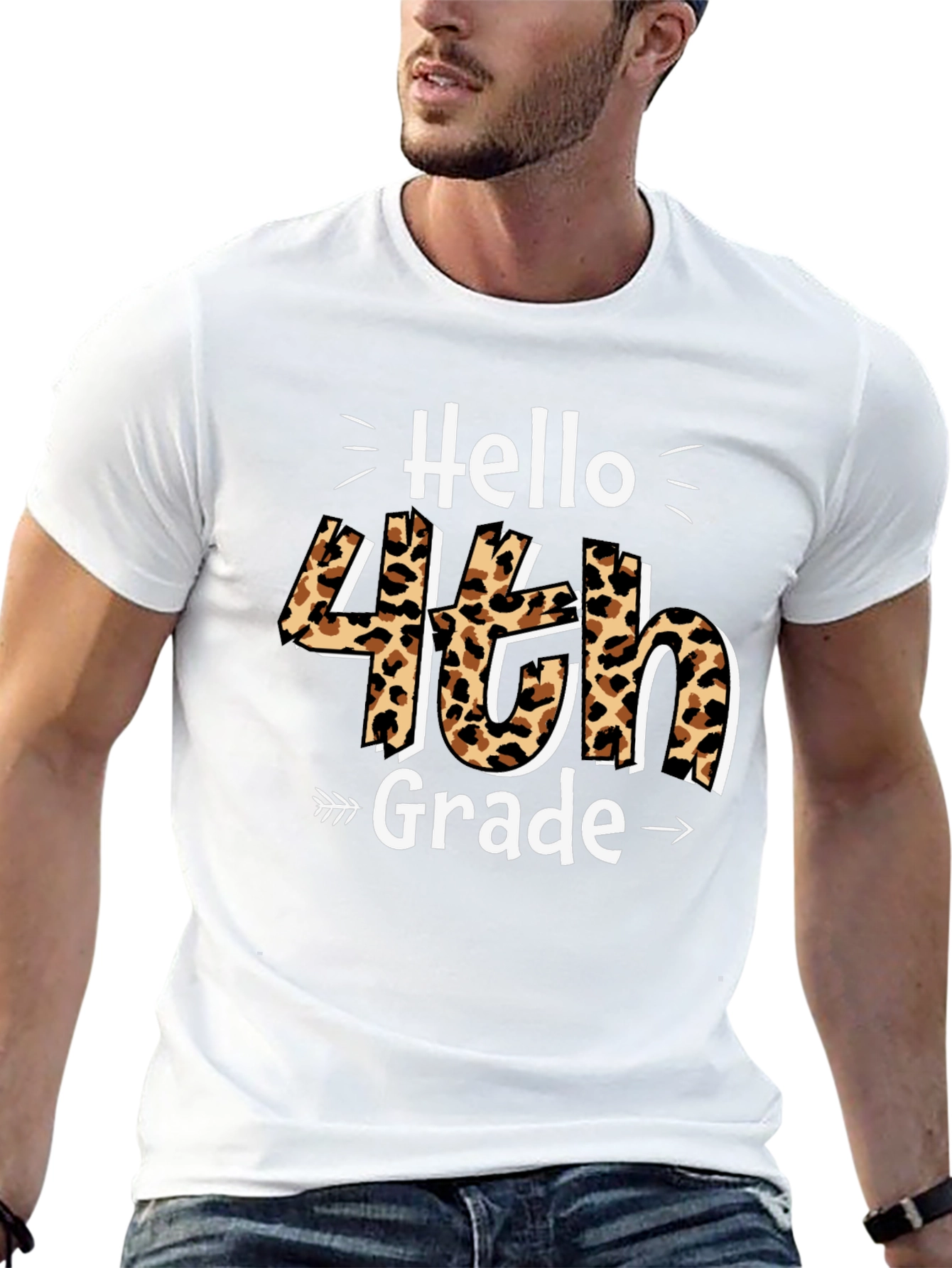 Hello 4th Grade Leopard Print T-Shirt