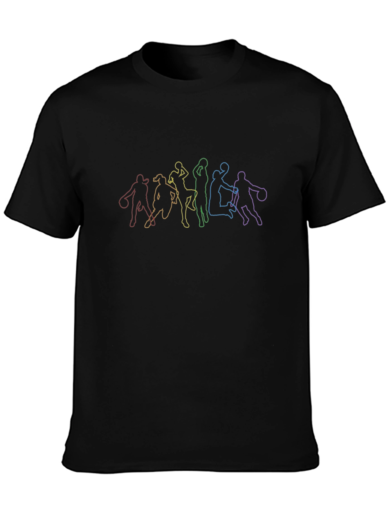 Rainbow Basketball Player Outline Black T-Shirt