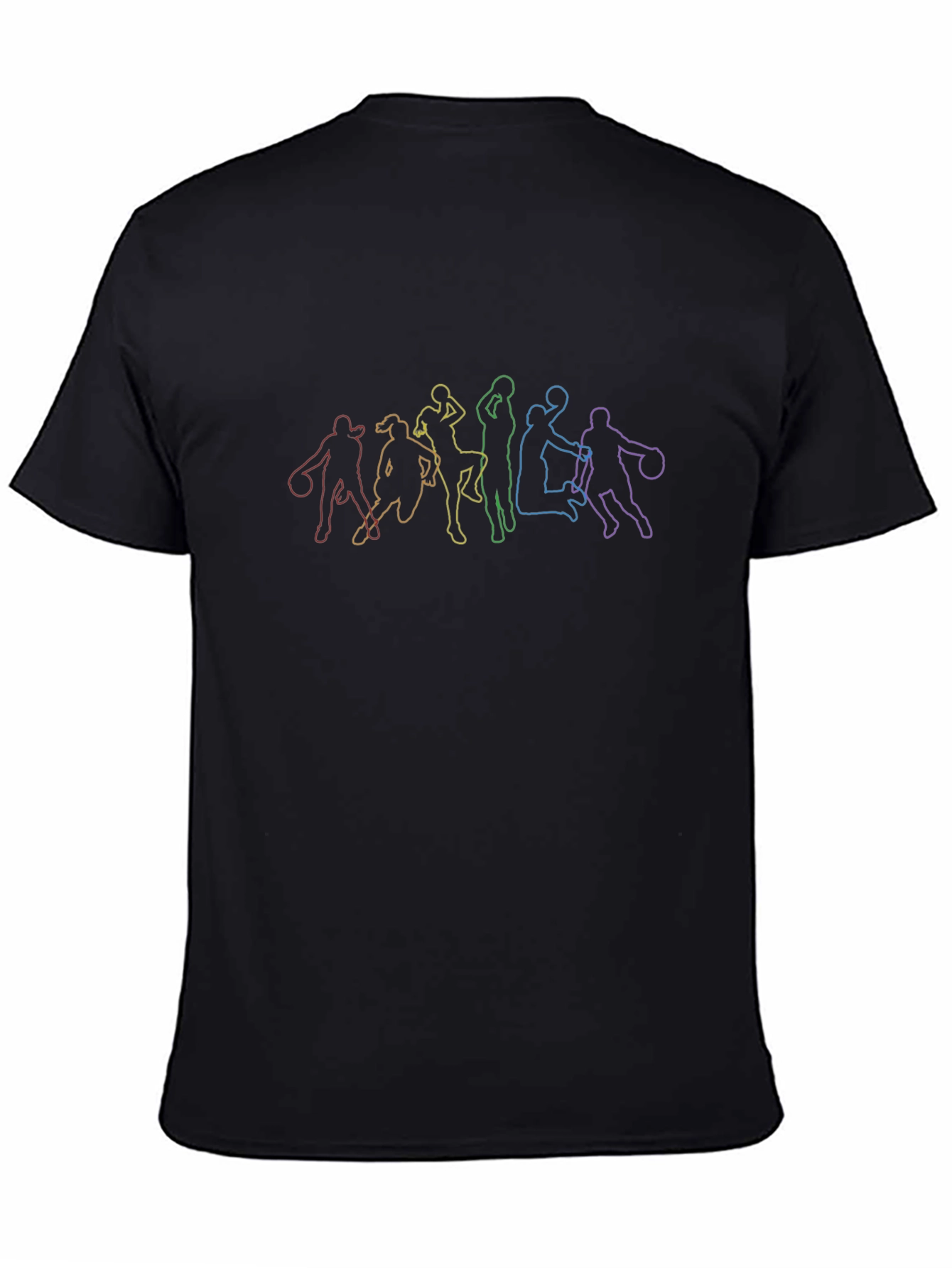 Rainbow Basketball Player Outline Black T-Shirt