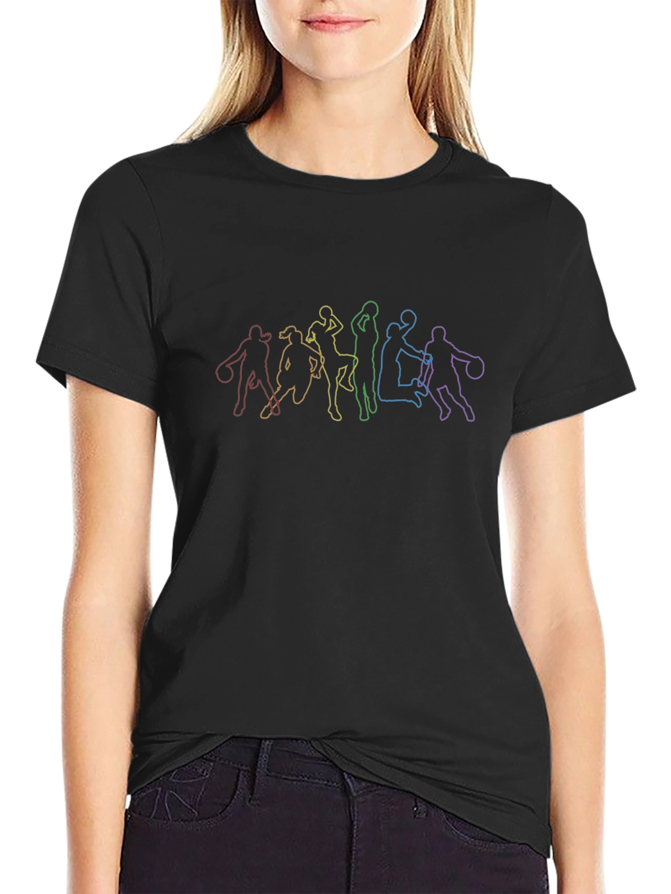 Rainbow Basketball Player Outline Black T-Shirt