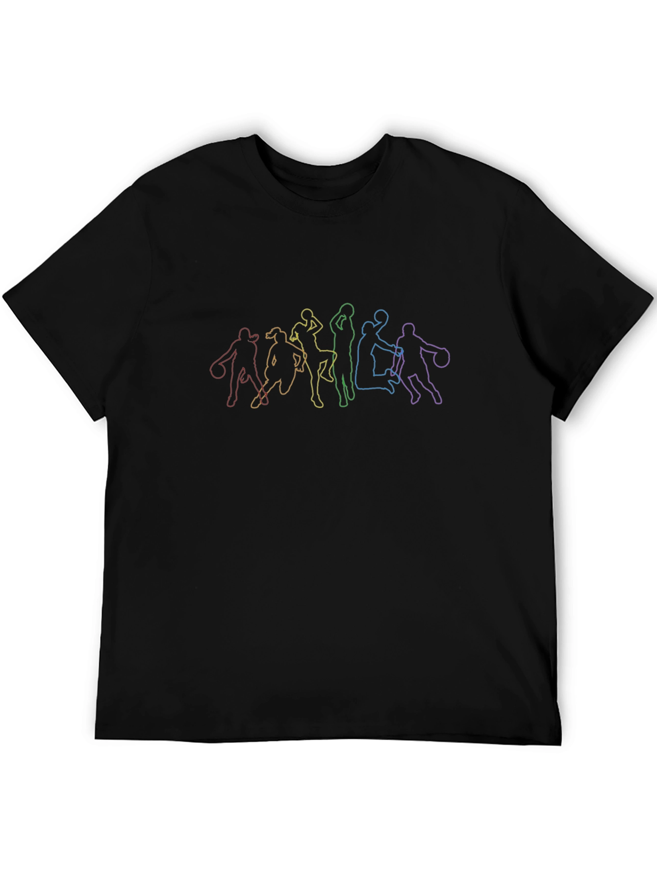 Rainbow Basketball Player Outline Black T-Shirt