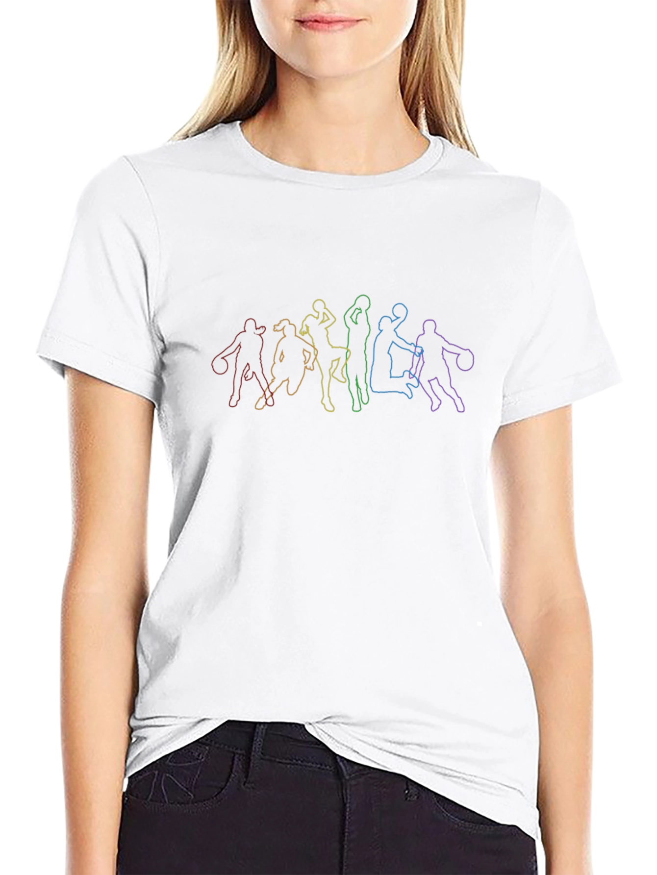 Rainbow Basketball Player Outline Black T-Shirt