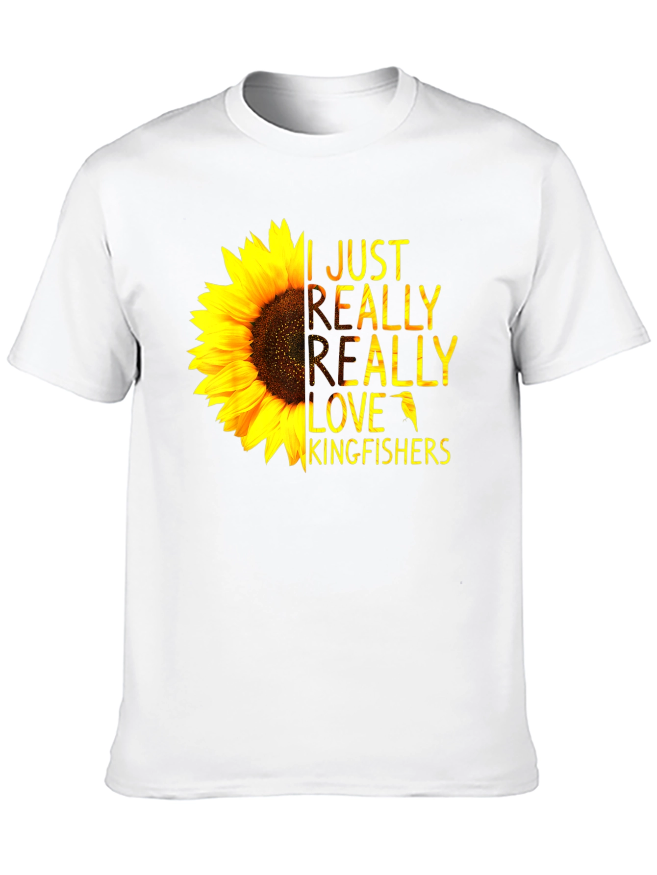 Sunflower Kingfisher T-Shirt - Floral Bird Lover Tee
