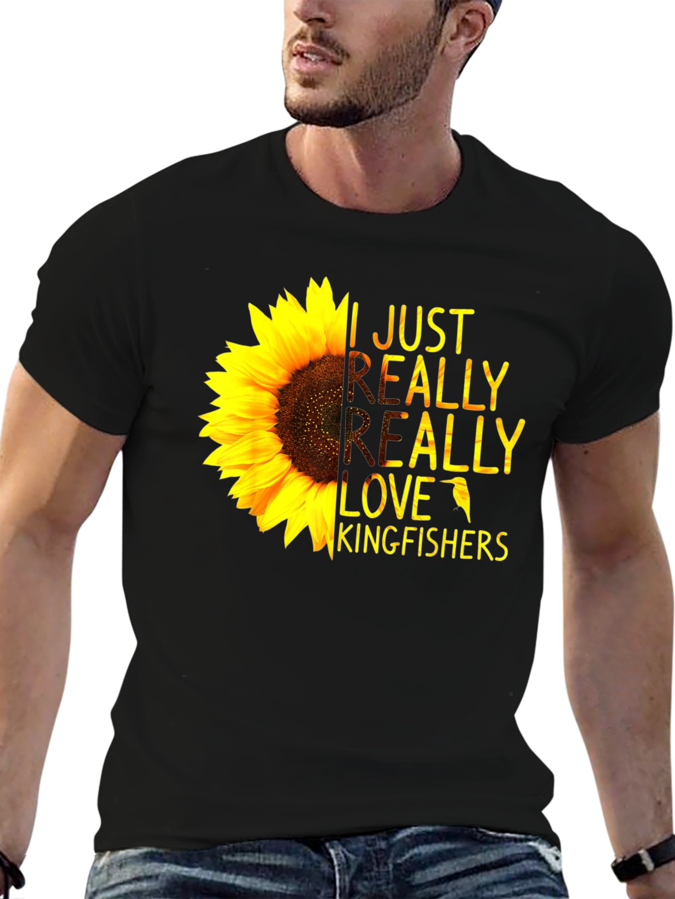 Sunflower Kingfisher T-Shirt - Floral Bird Lover Tee