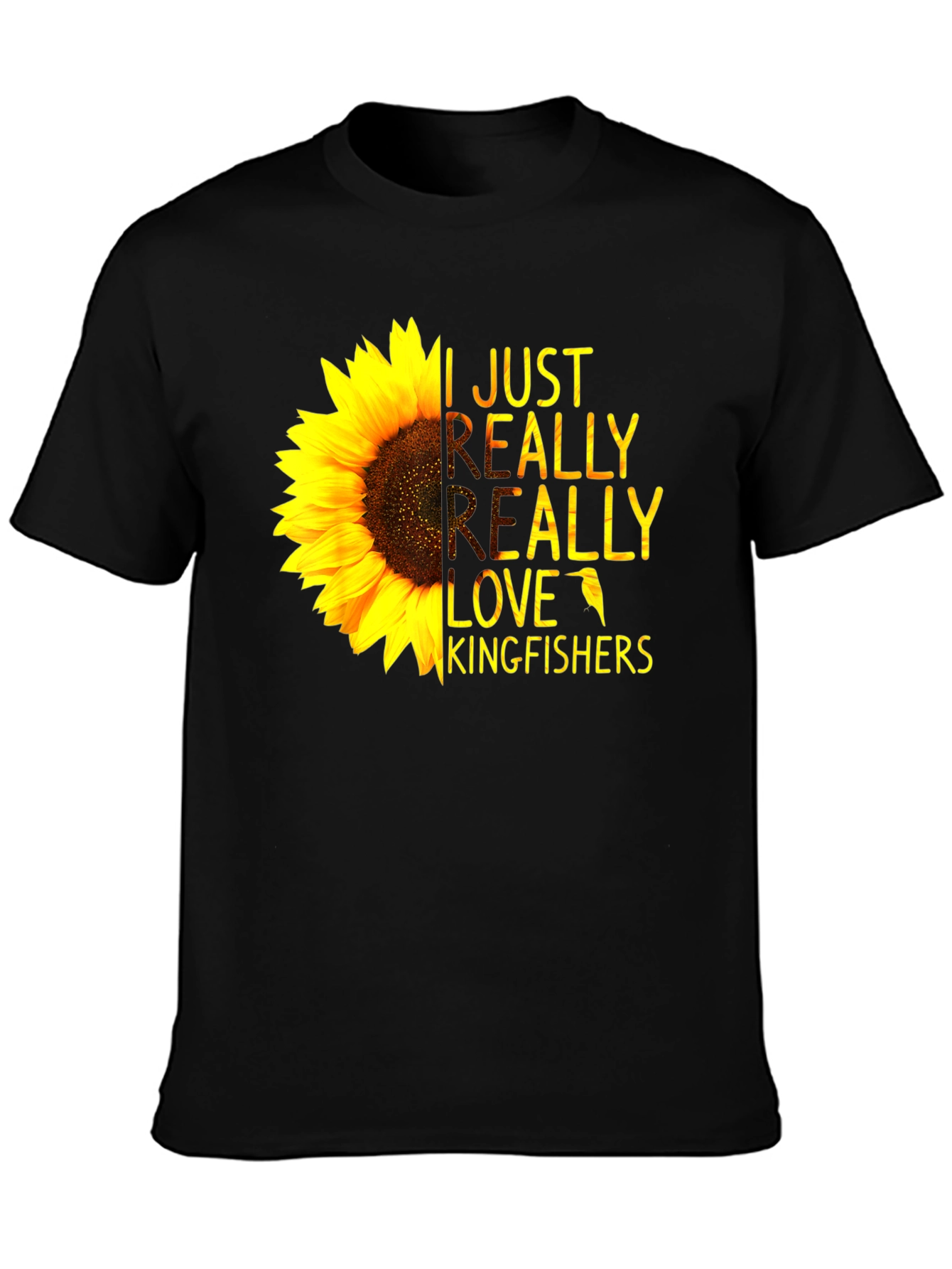 Sunflower Kingfisher T-Shirt - Floral Bird Lover Tee