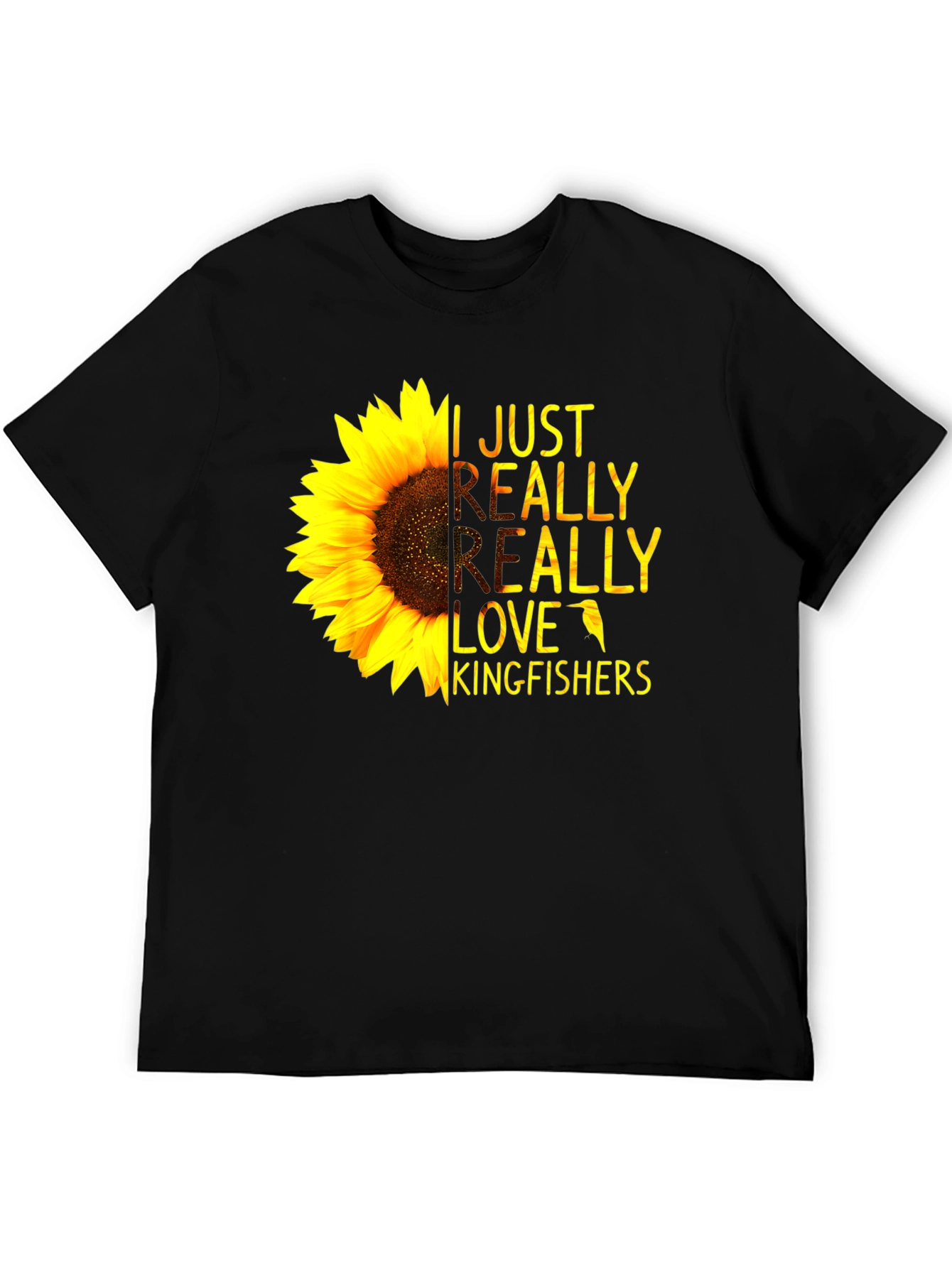 Sunflower Kingfisher T-Shirt - Floral Bird Lover Tee