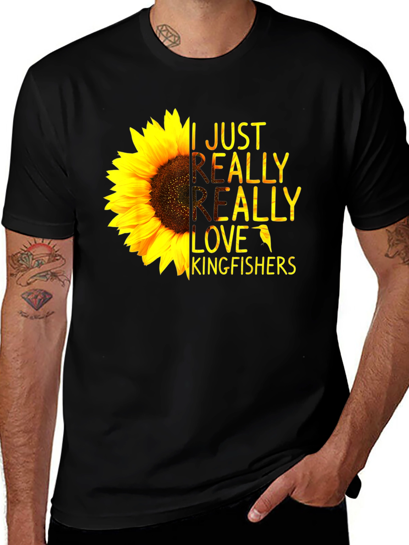 Sunflower Kingfisher T-Shirt - Floral Bird Lover Tee
