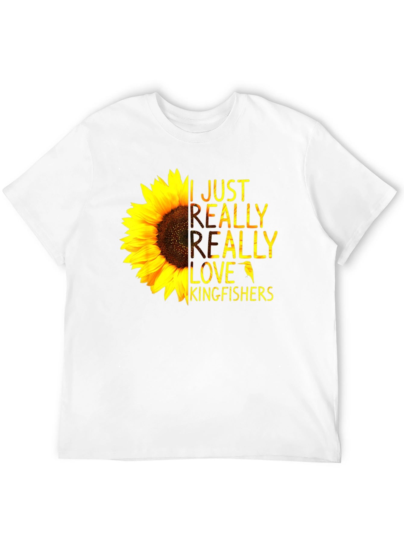 Sunflower Kingfisher T-Shirt - Floral Bird Lover Tee