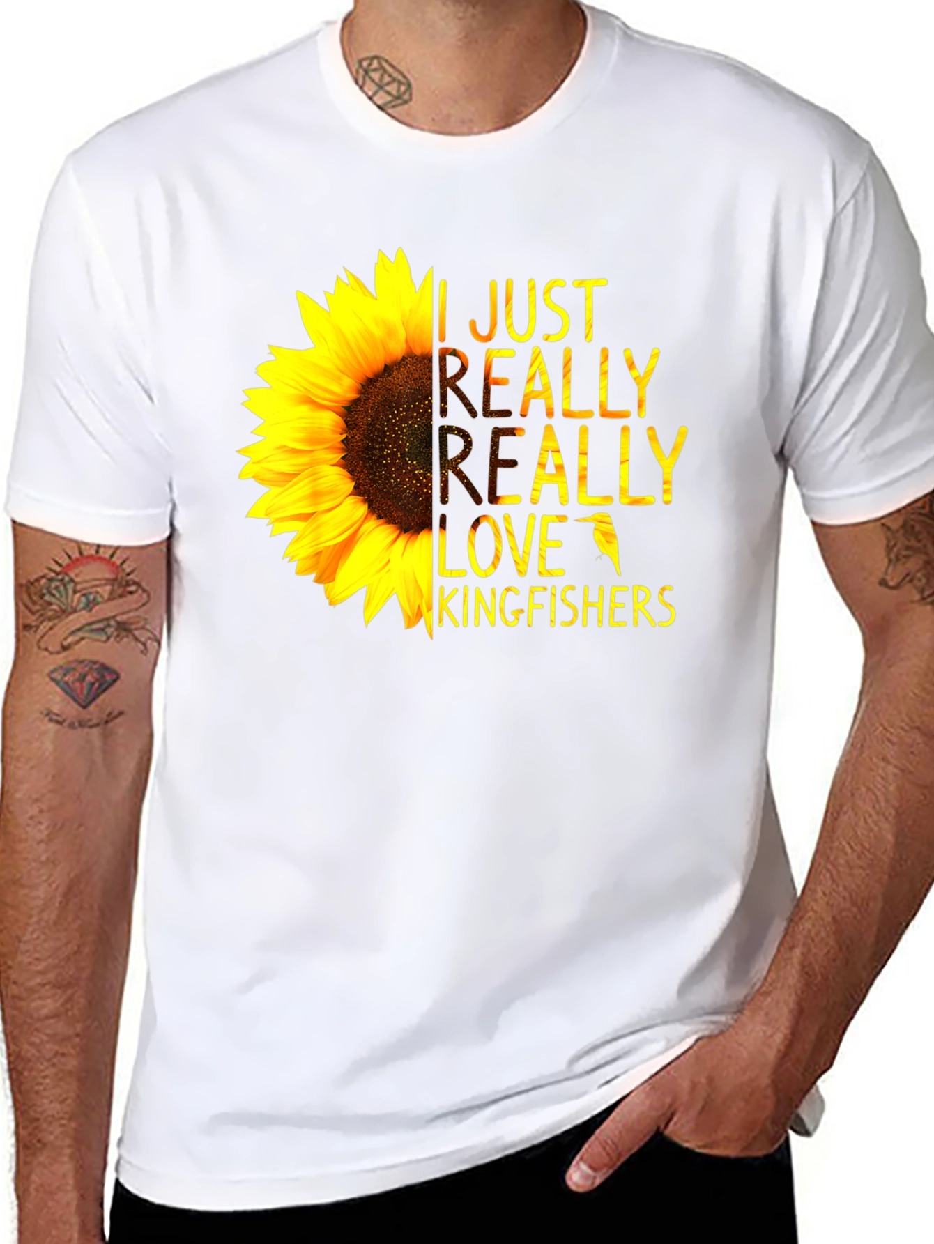 Sunflower Kingfisher T-Shirt - Floral Bird Lover Tee