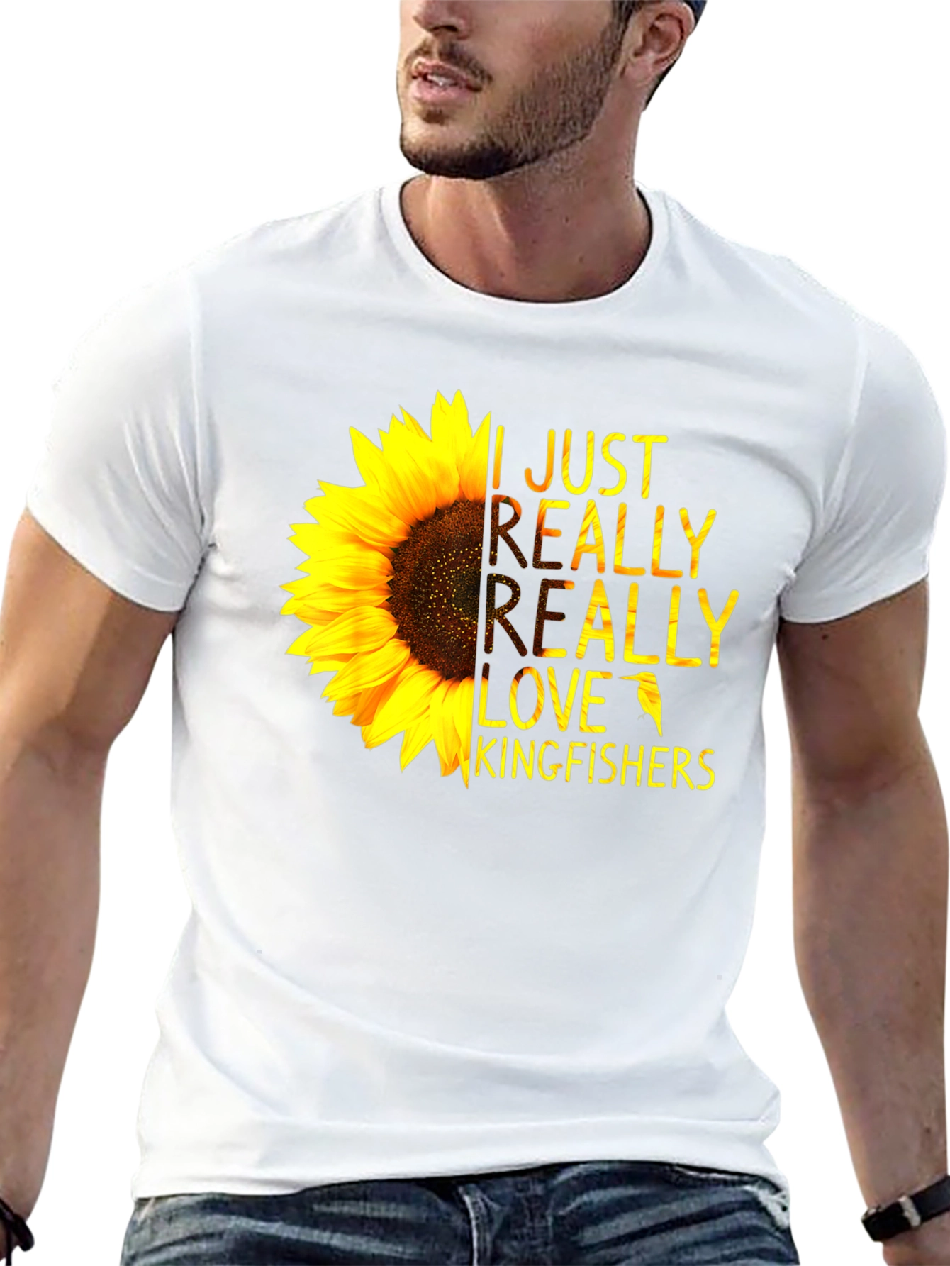 Sunflower Kingfisher T-Shirt - Floral Bird Lover Tee