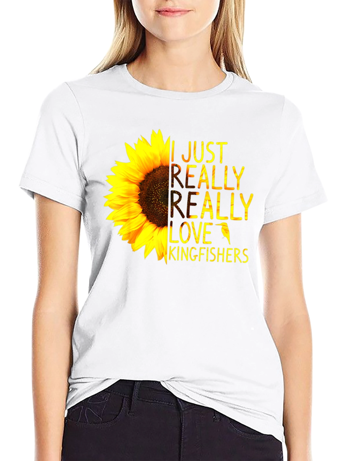 Sunflower Kingfisher T-Shirt - Floral Bird Lover Tee